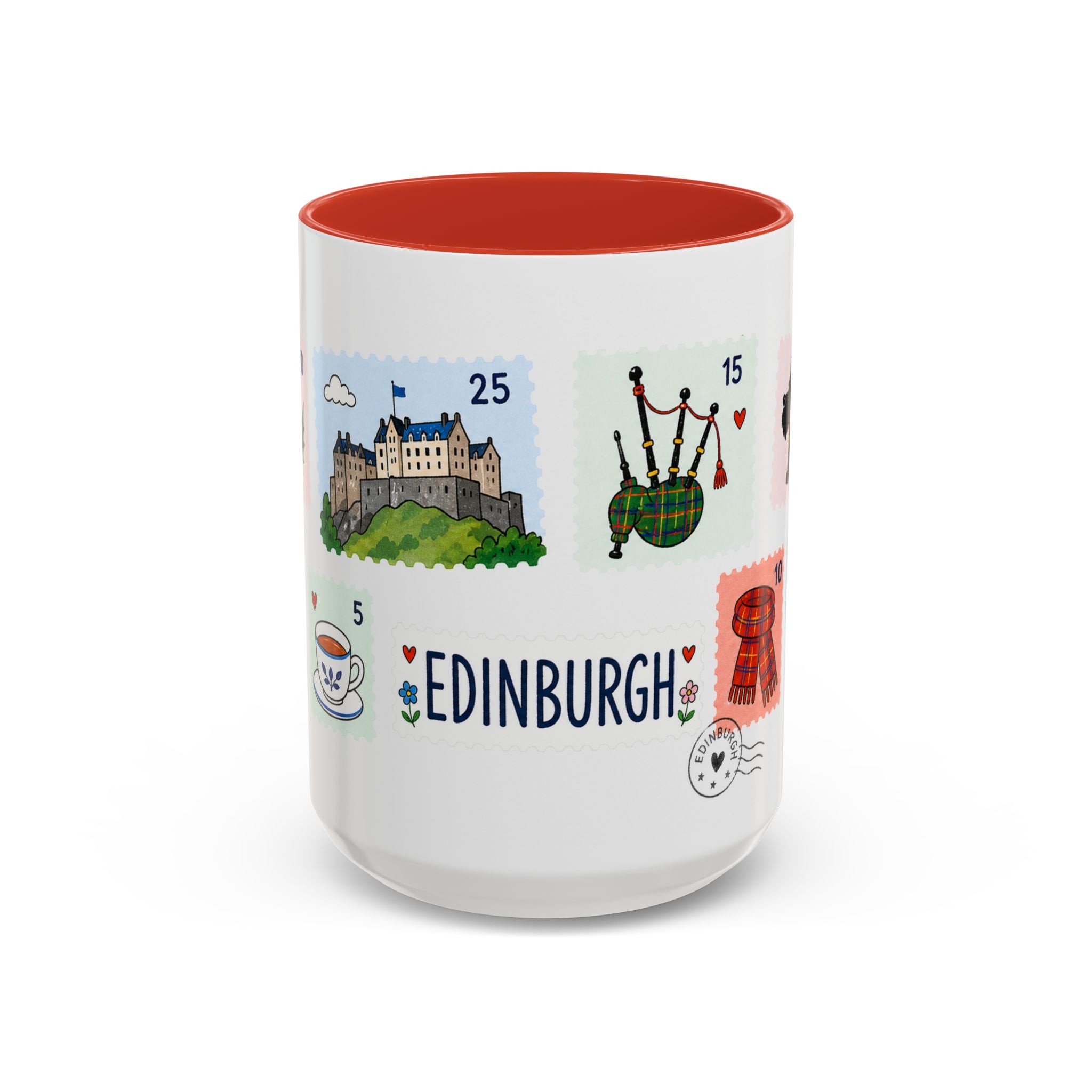 Edinburgh Coffee Mug | Postage Stamp Collage Mug | Travel Souvenir Accent Cup 11oz 15oz
