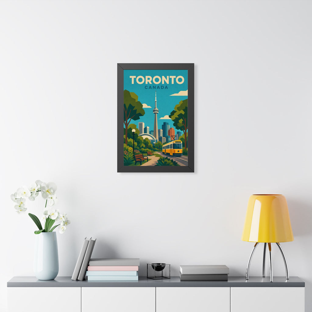 Toronto Streetcar Canada Framed Poster | Vintage Travel Wall Art | Black Walnut White Frame | 16x24 20x30