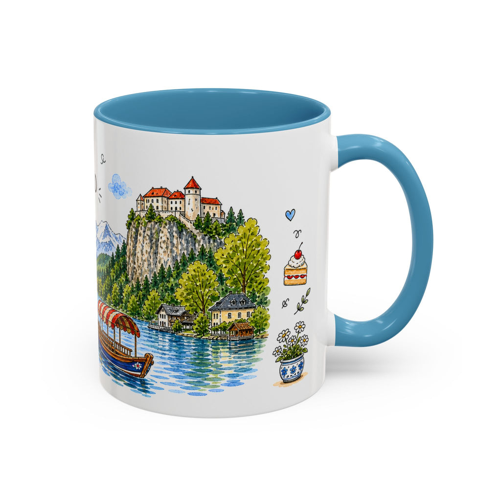 Bled Illustrated Travel Mug | Slovenia Souvenir Accent Coffee Mug | 11oz 15oz Ceramic Cup