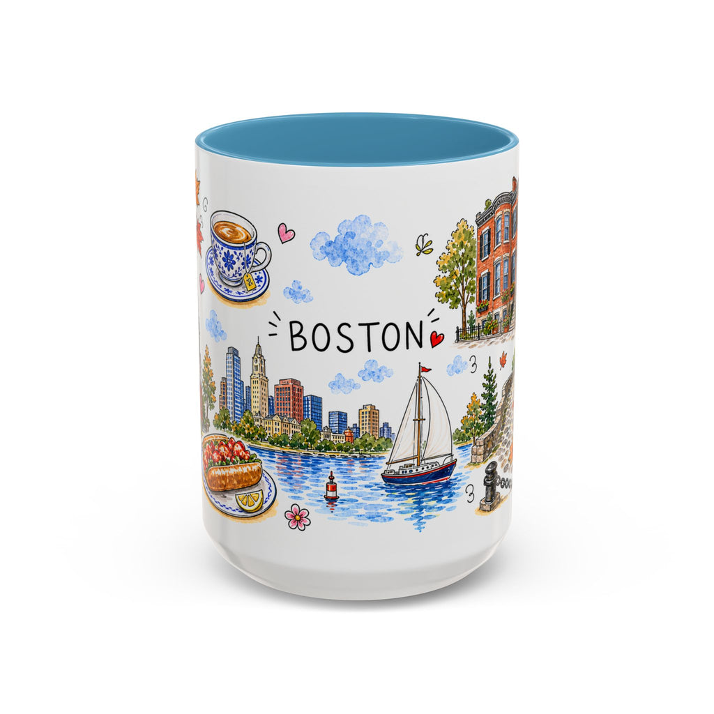Boston Illustrated Travel Mug | City Souvenir Accent Coffee Mug | 11oz 15oz Ceramic Cup
