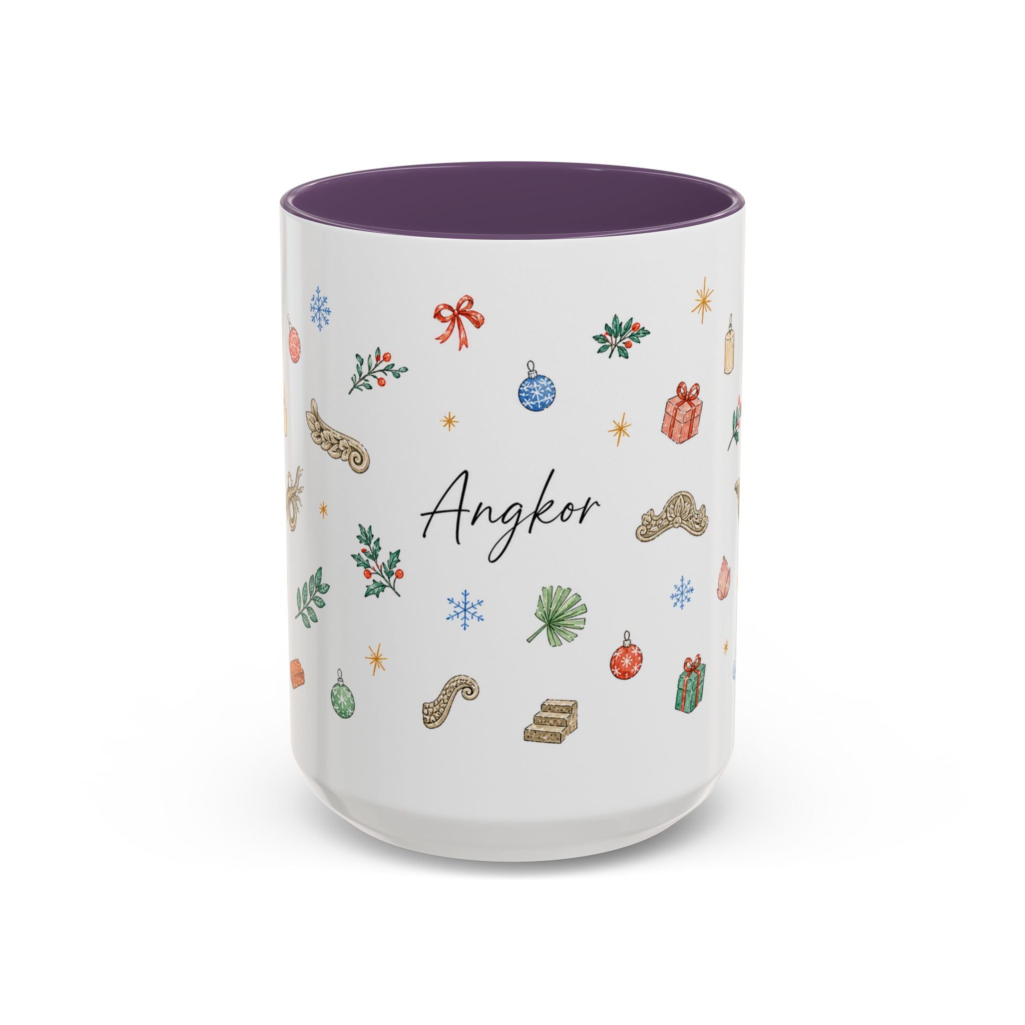 Angkor Christmas Mug | Watercolor Travel Souvenir | Holiday Gift | Accent Ceramic Coffee Cup 11oz 15oz