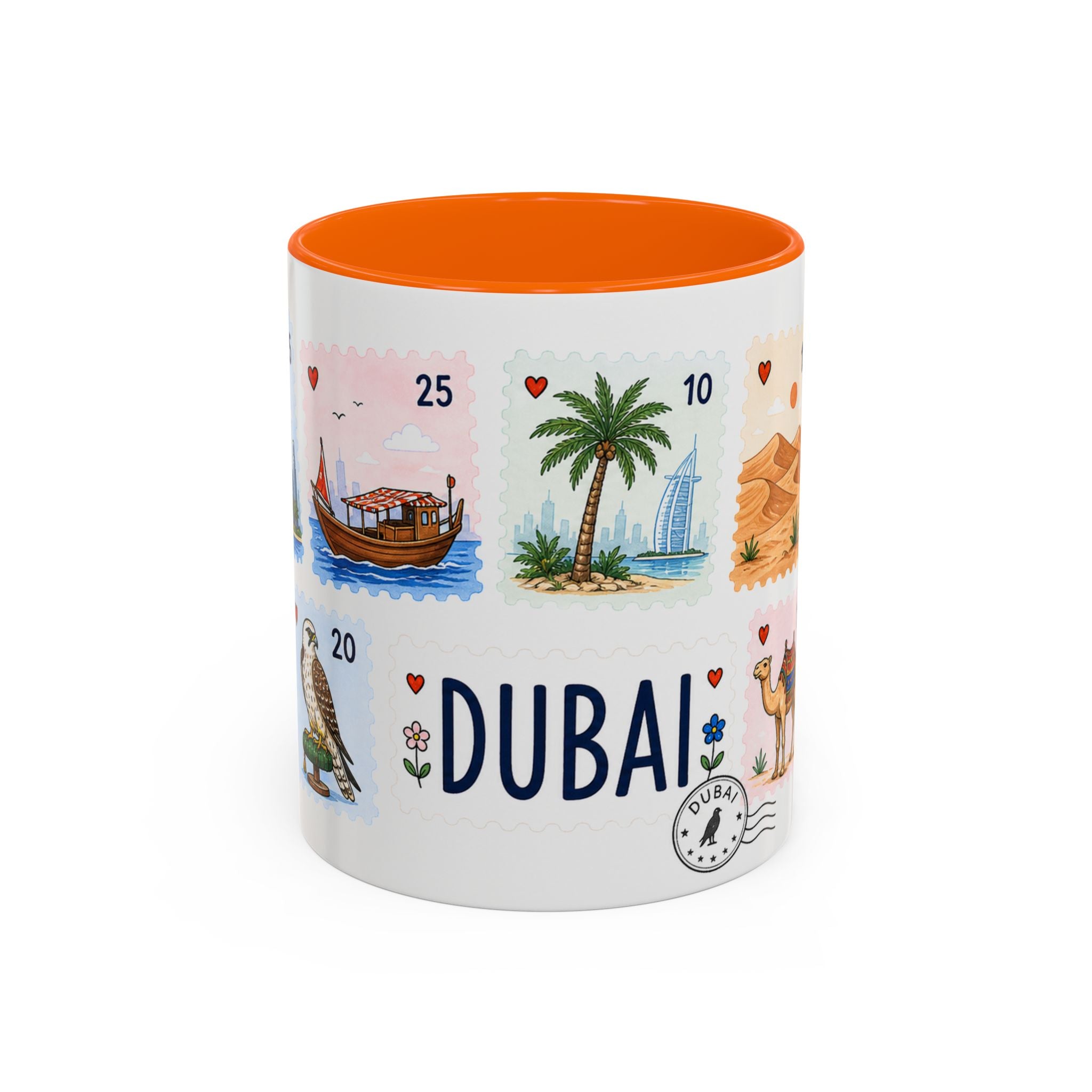 Dubai Coffee Mug | Postage Stamp Collage Mug | Travel Souvenir Accent Cup 11oz 15oz