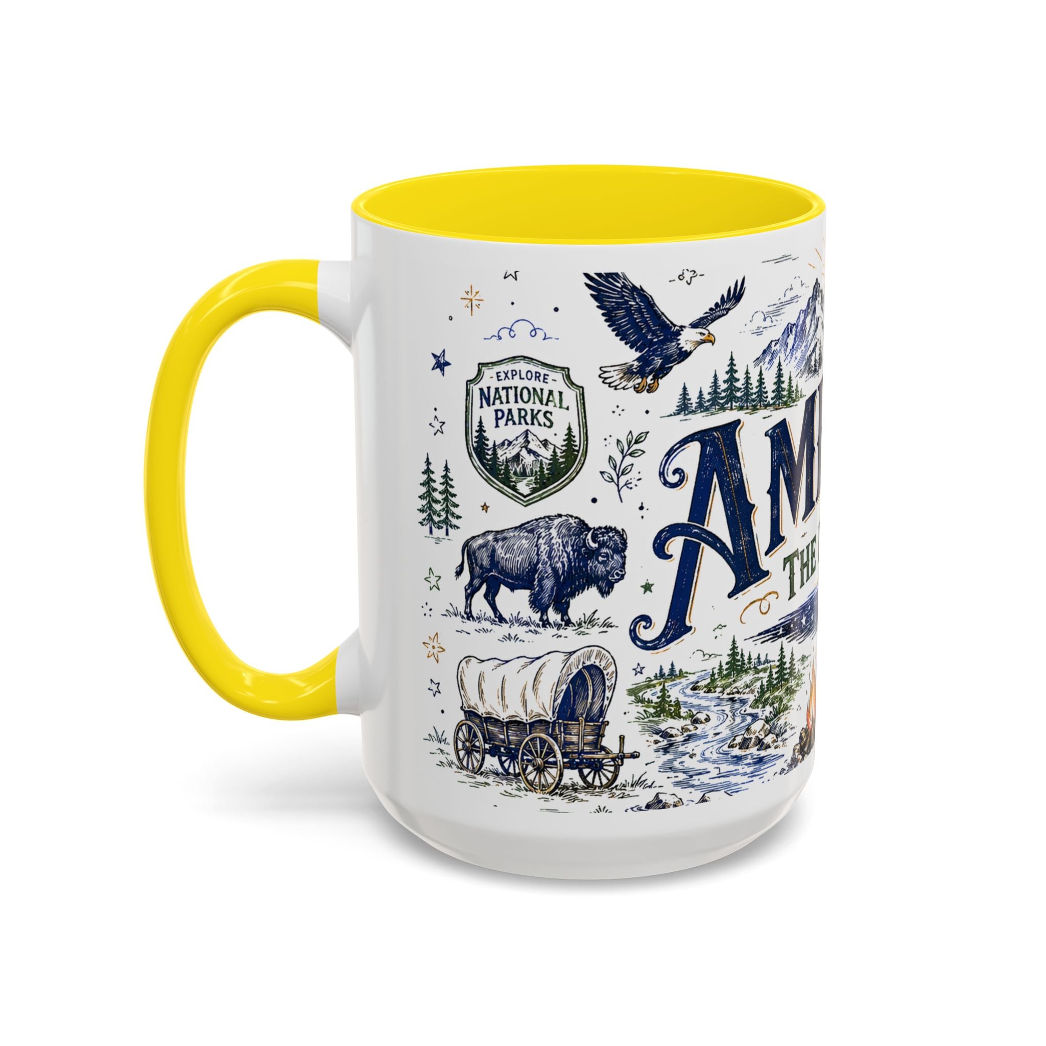 America the Beautiful Coffee Mug | Patriotic USA Gift | Accent Color Ceramic 11oz 15oz