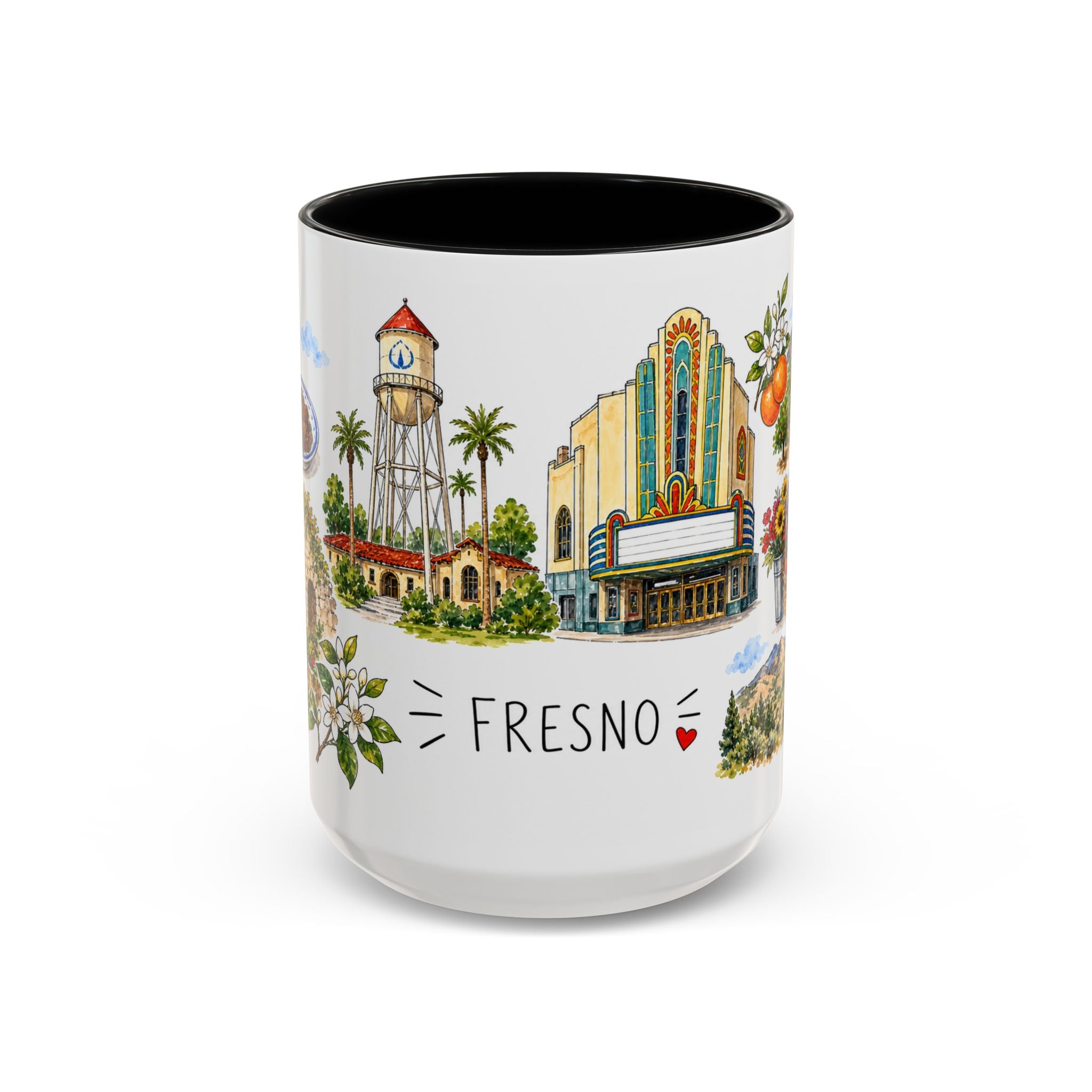 Fresno Illustrated Travel Mug | City Souvenir Accent Coffee Mug | 11oz 15oz Ceramic Cup