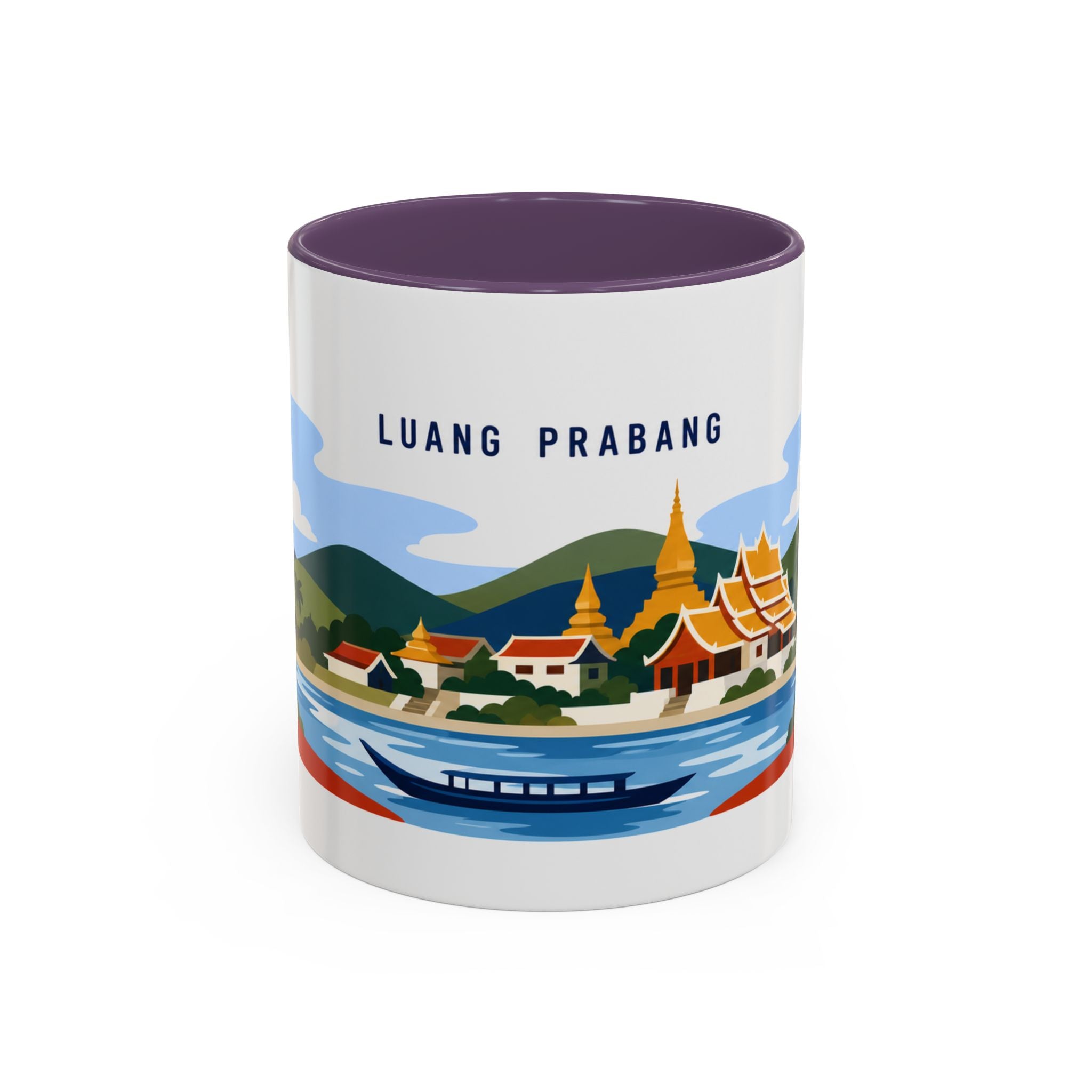 Luang Prabang Coffee Mug | Travel Destination Souvenir Gift | Accent Color Ceramic 11oz 15oz