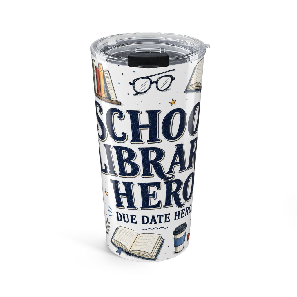 School Library Hero 20oz Tumbler | Due Date Hero | Insulated Stainless Steel Travel Cup