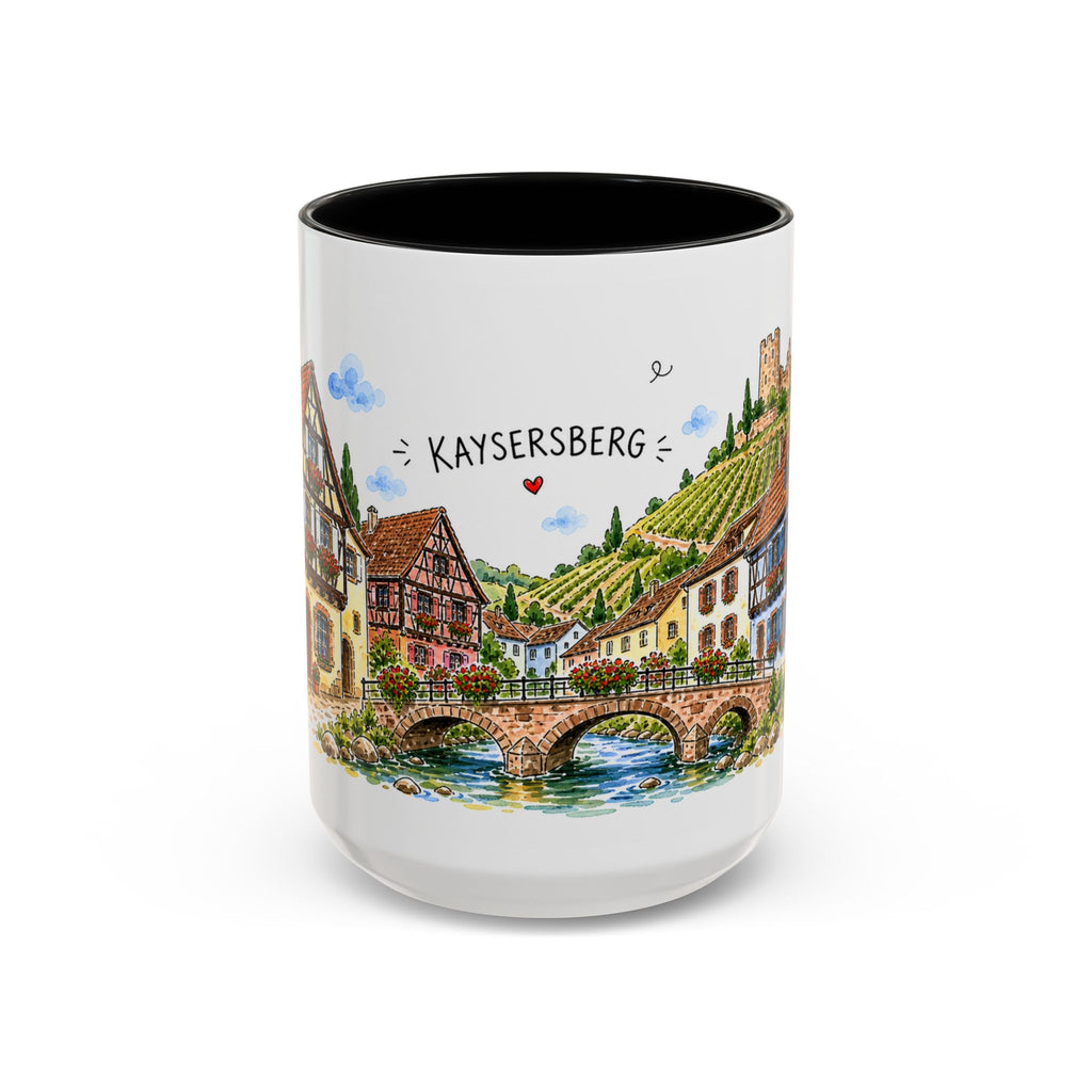 Kaysersberg Illustrated Travel Mug | France Souvenir Accent Coffee Mug | 11oz 15oz Ceramic Cup