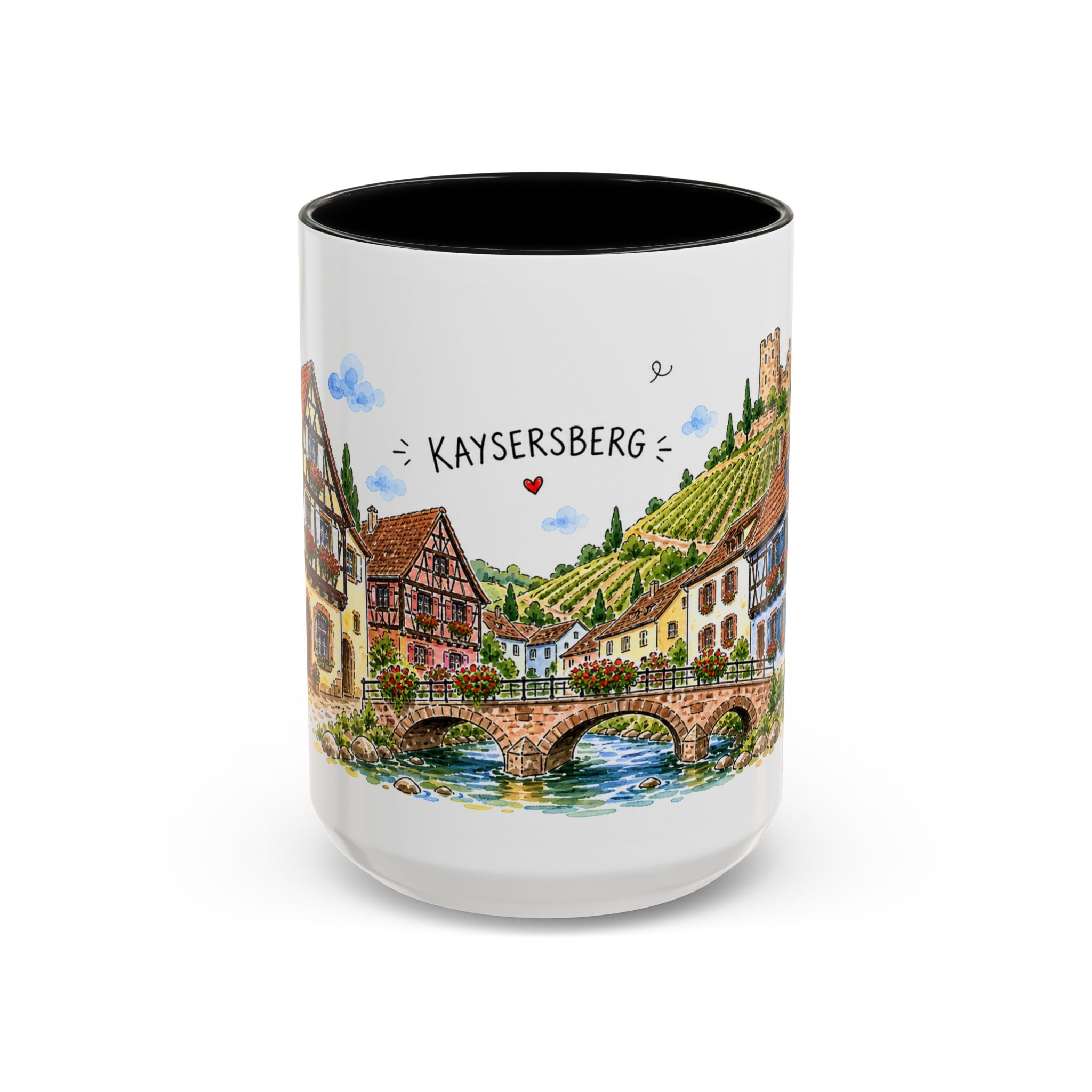Kaysersberg Illustrated Travel Mug | France Souvenir Accent Coffee Mug | 11oz 15oz Ceramic Cup
