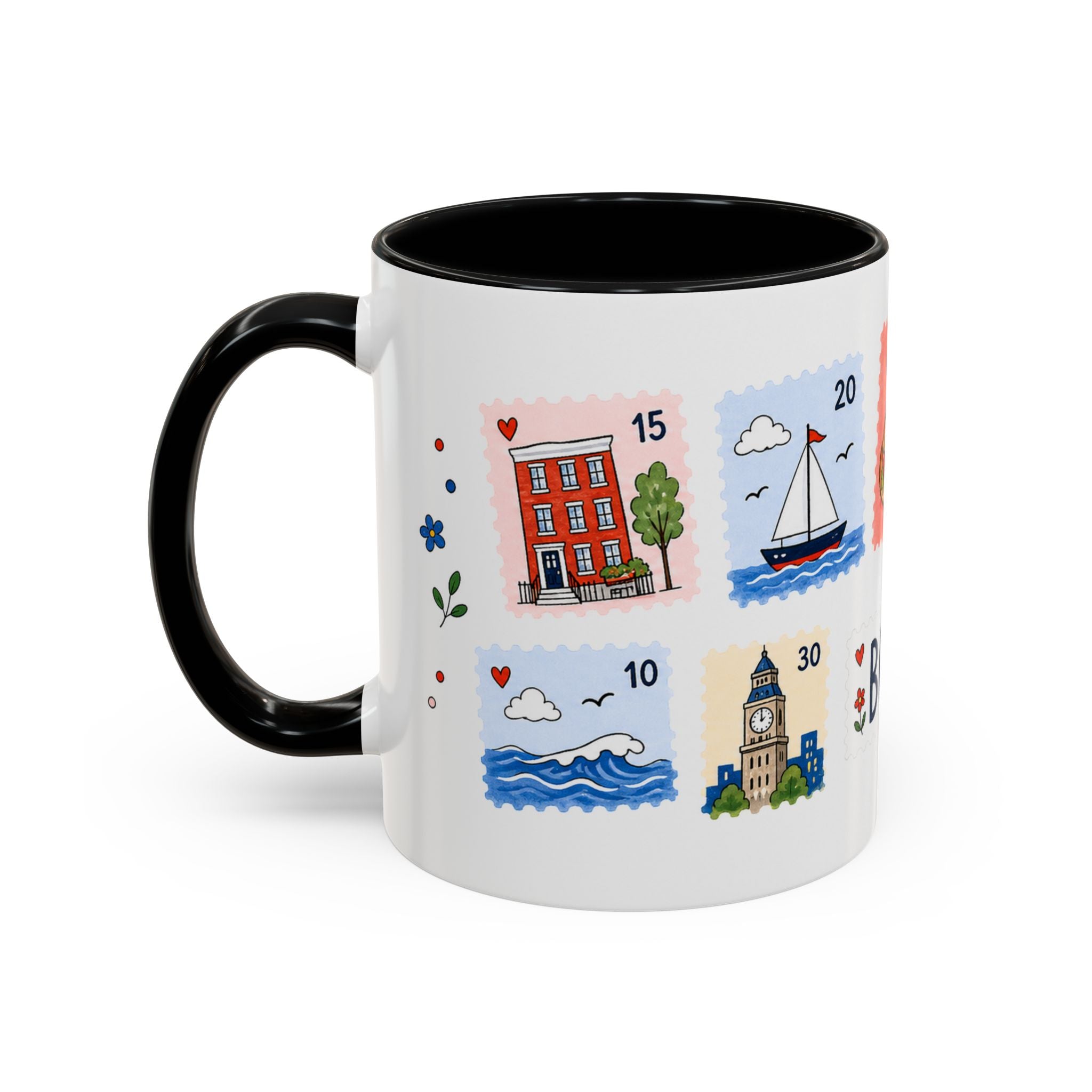 Boston Coffee Mug | Postage Stamp Collage Mug | Travel Souvenir Accent Cup 11oz 15oz