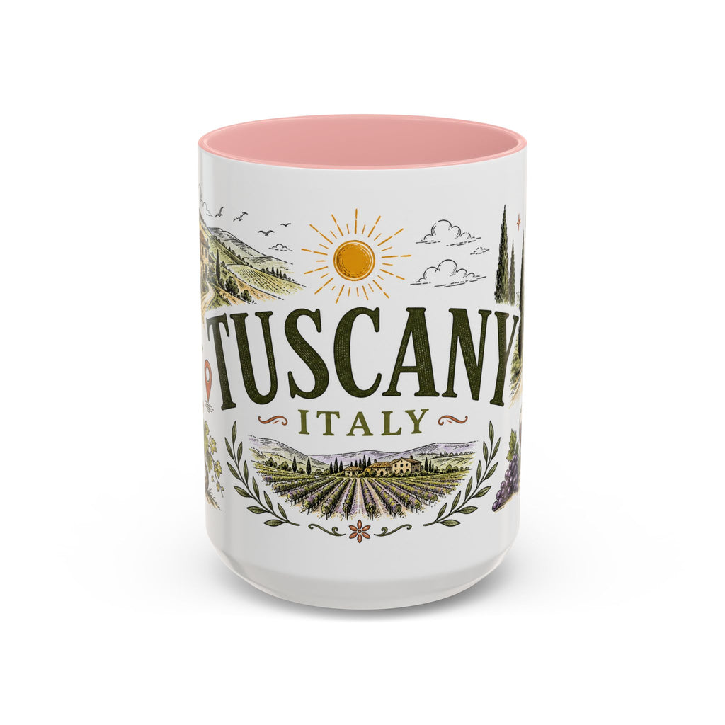 Tuscany Coffee Mug | Travel Destination Souvenir Gift | Accent Color Ceramic 11oz 15oz