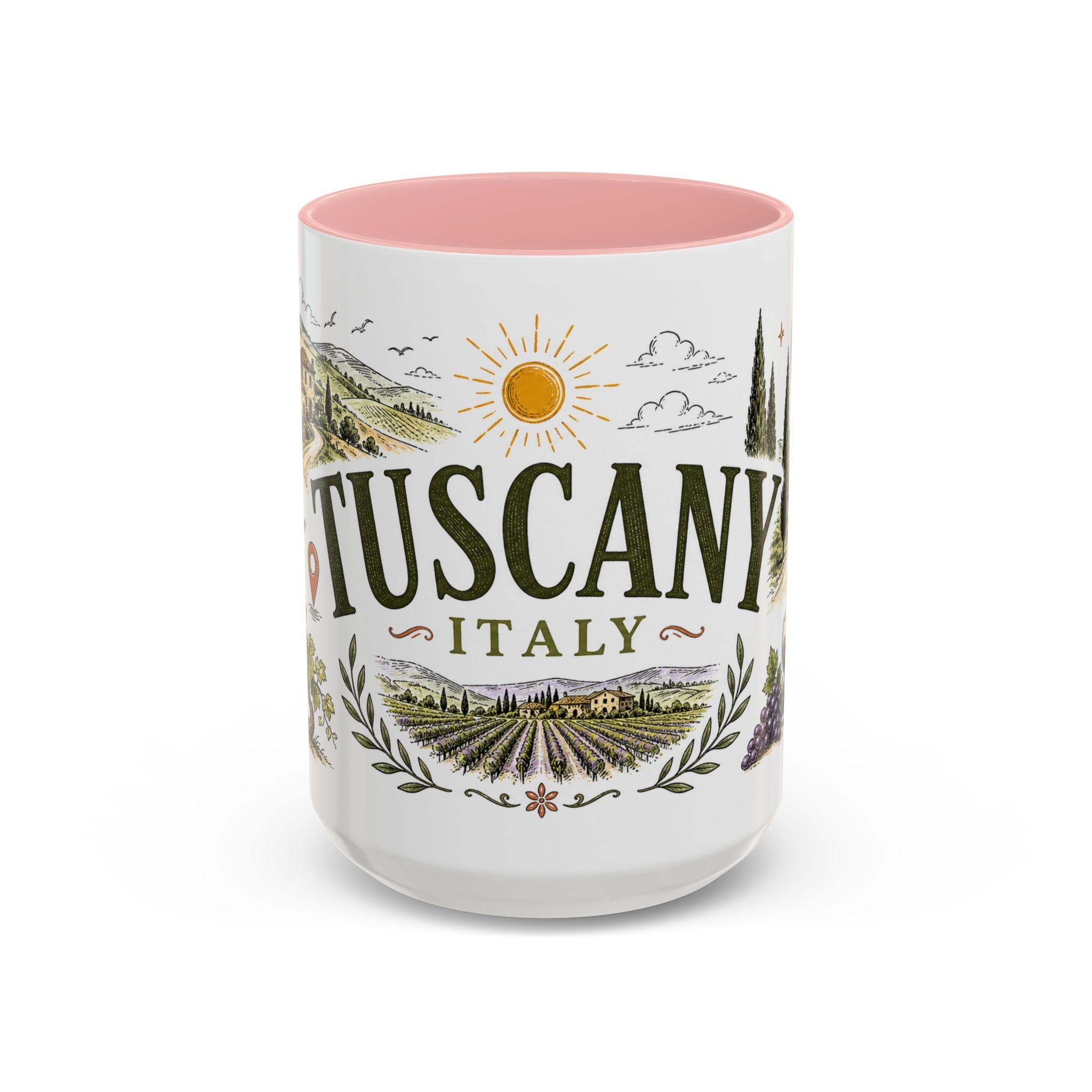 Tuscany Coffee Mug | Travel Destination Souvenir Gift | Accent Color Ceramic 11oz 15oz