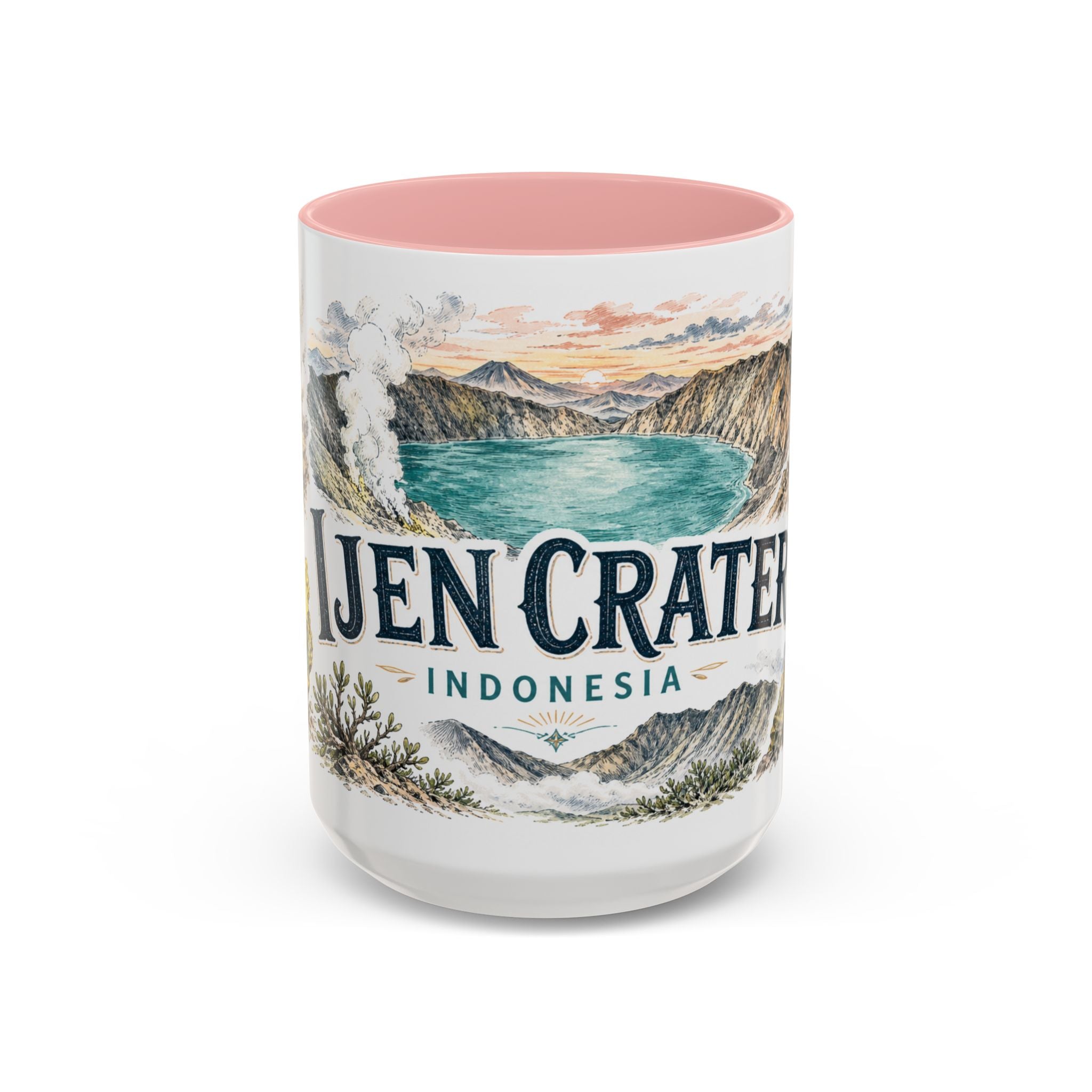 Ijen Crater Mug, Indonesia Travel Souvenir, Bucket List Gift, Accent Ceramic Coffee Mug 11oz 15oz