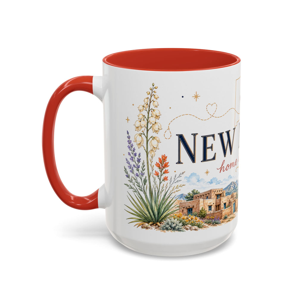 New Mexico State Map Mug | Desert Scenery, Yucca Flower Accent Coffee Cup