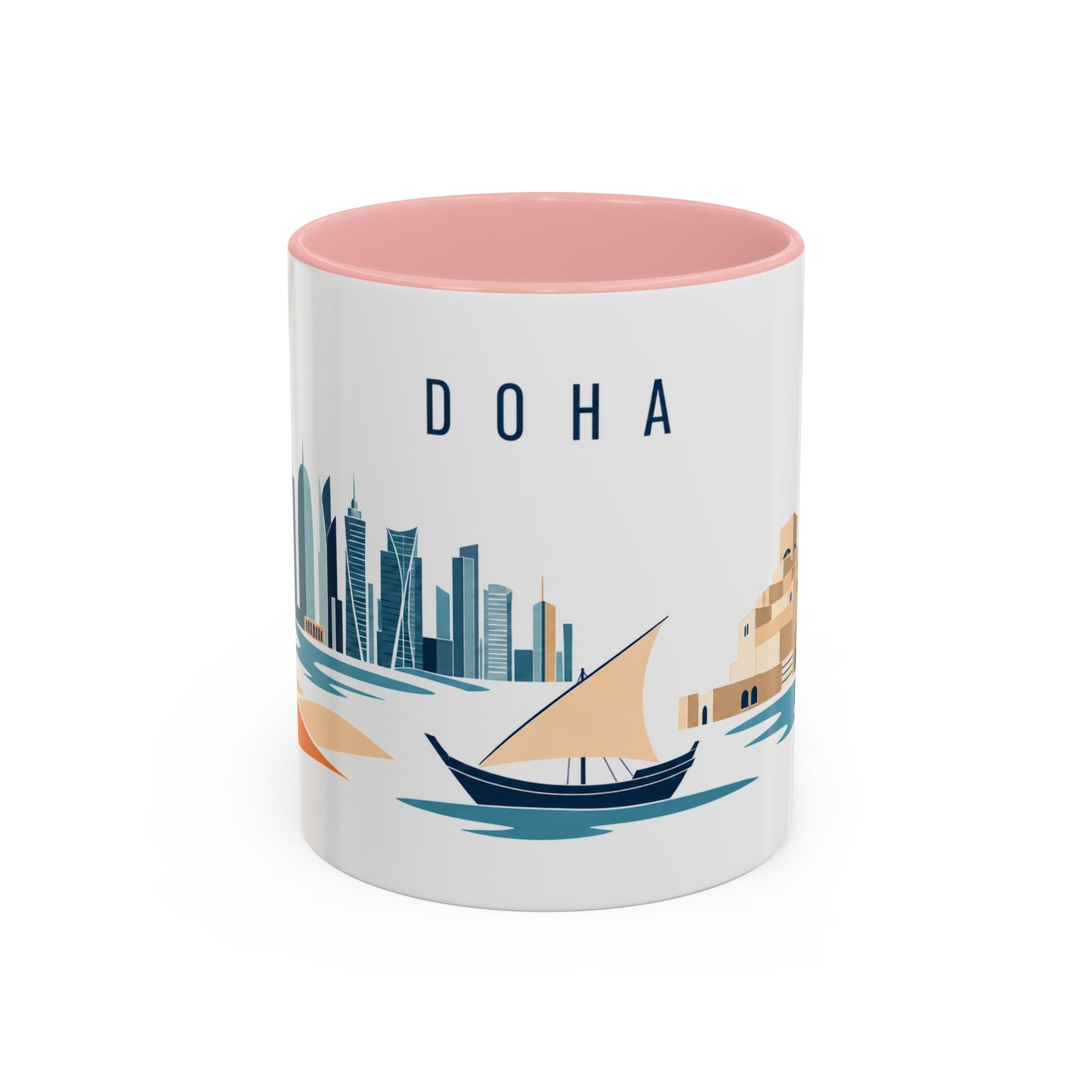 Doha Coffee Mug | Qatar Travel Souvenir | Porcelain Decal City Gift | 11oz 15oz Accent Mug