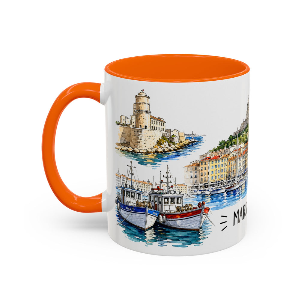 Marseille Illustrated Travel Mug | City Souvenir Accent Coffee Mug | 11oz 15oz Ceramic Cup