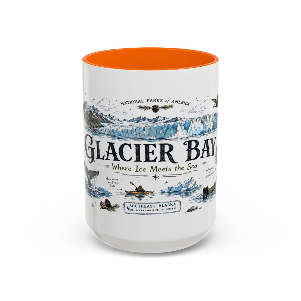 Glacier Bay National Park Coffee Mug | Alaska Wilderness Kayaking Gift | Accent Color Ceramic 11oz 15oz