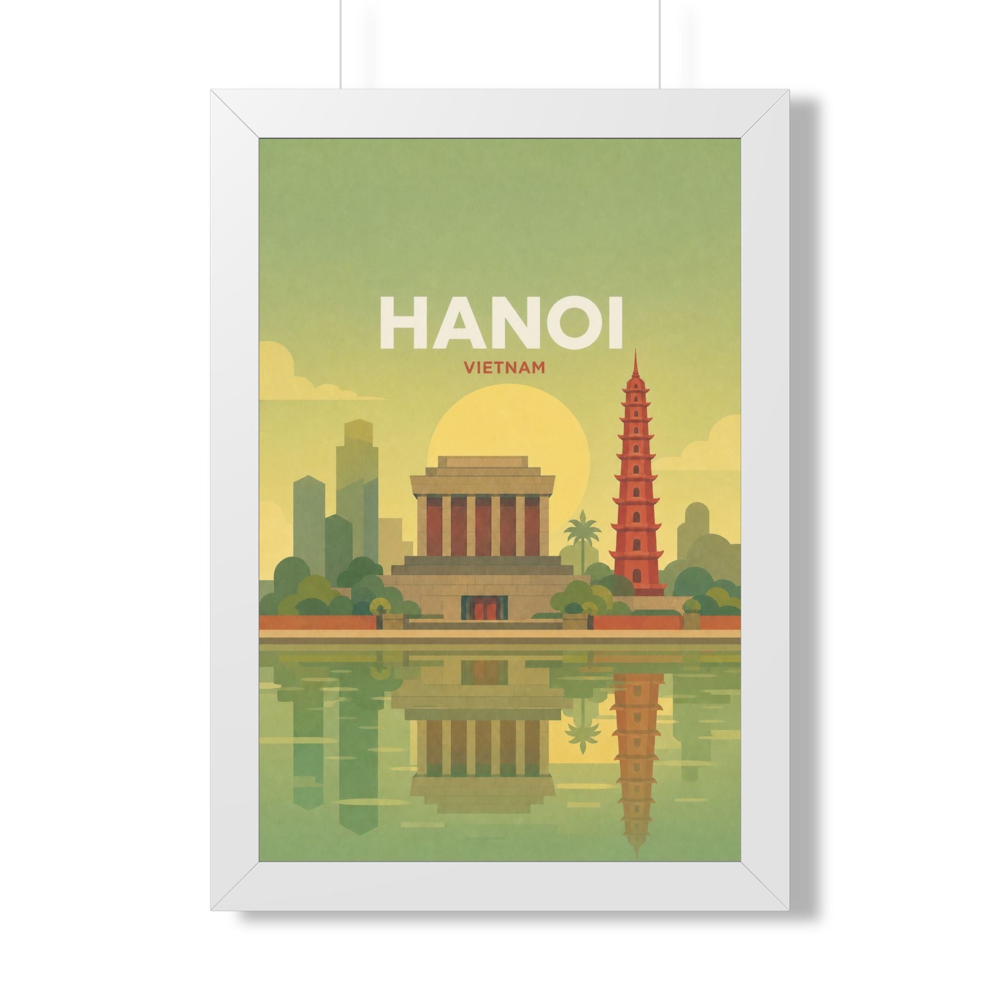 Hanoi Vietnam Framed Poster | Vintage Travel Wall Art | Black Walnut White Frame | 16x24 20x30