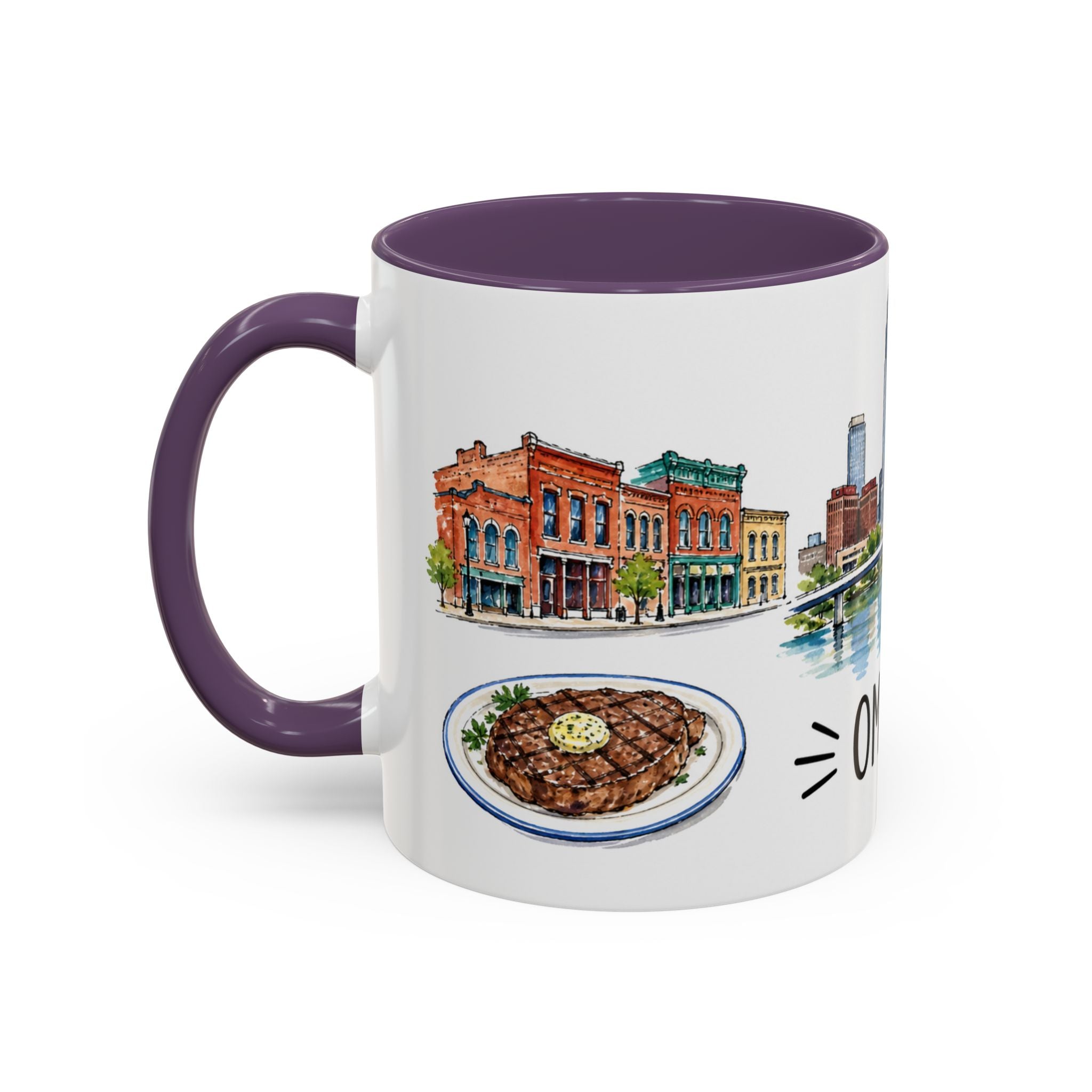 Omaha Illustrated Travel Mug | City Souvenir Accent Coffee Mug | 11oz 15oz Ceramic Cup