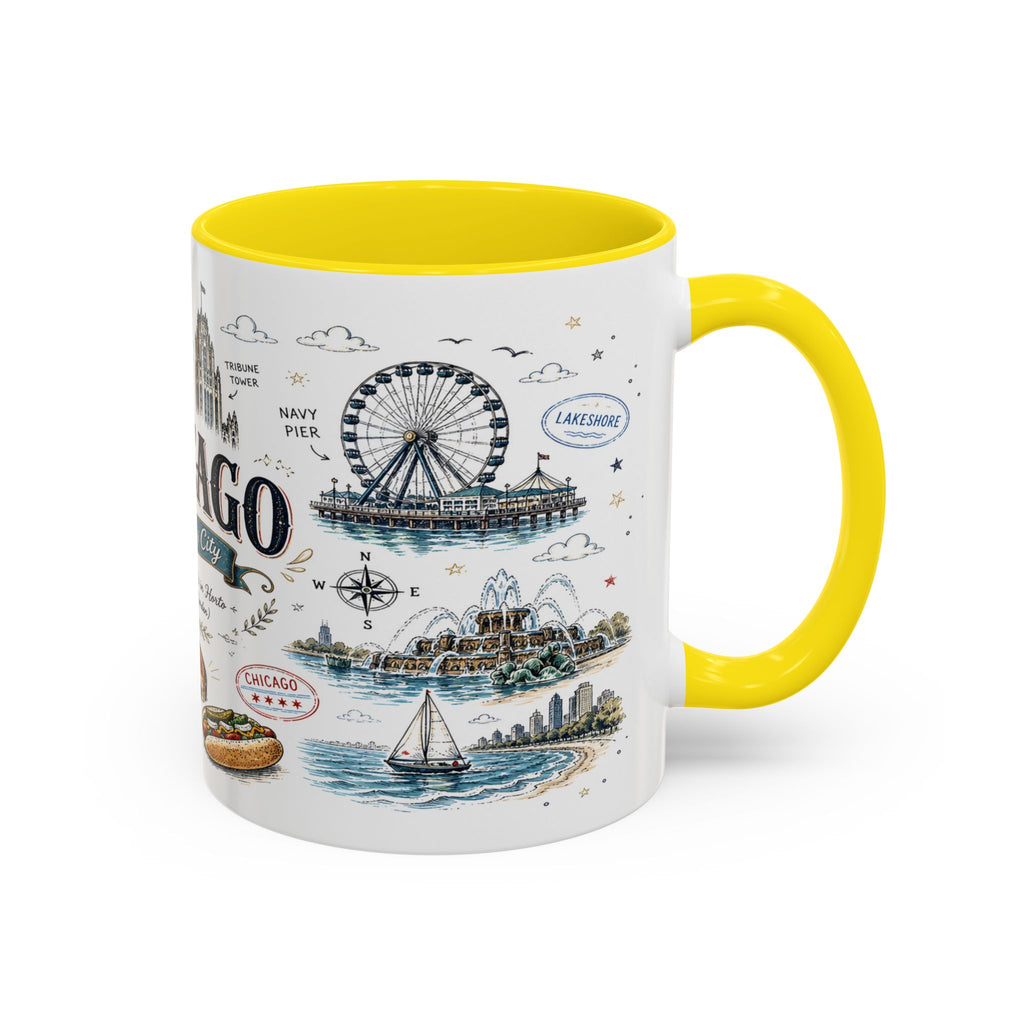 Chicago Coffee Mug | Illinois Souvenir City Gift | Accent Color Ceramic 11oz 15oz
