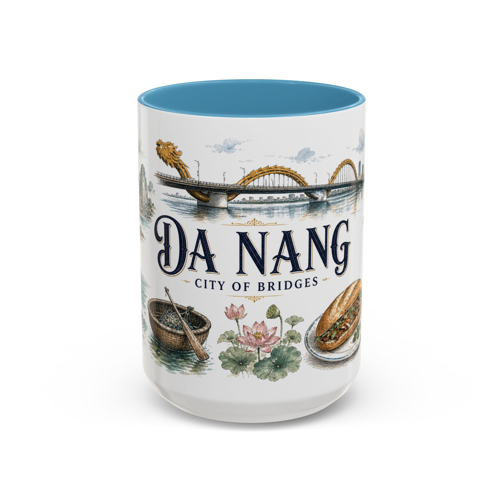 Da Nang Coffee Mug | Vietnam Travel Souvenir | Vintage Illustrated City Gift | 11 oz 15 oz Accent Mug