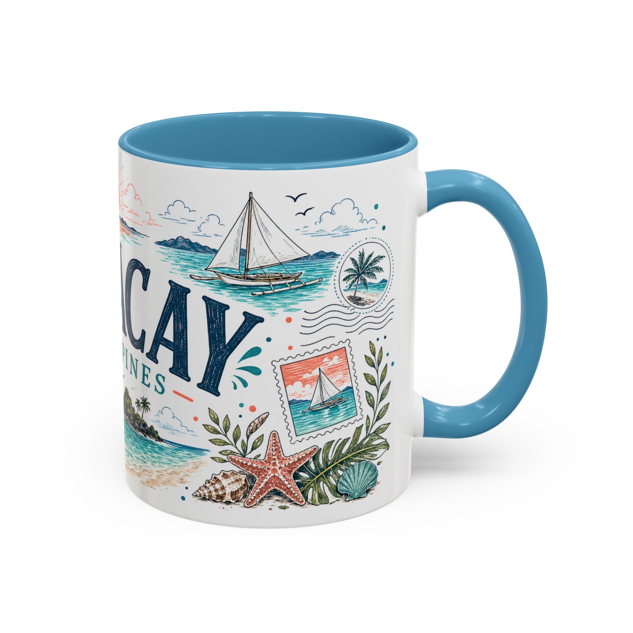 Boracay Coffee Mug | Travel Destination Souvenir Gift | Accent Color Ceramic 11oz 15oz