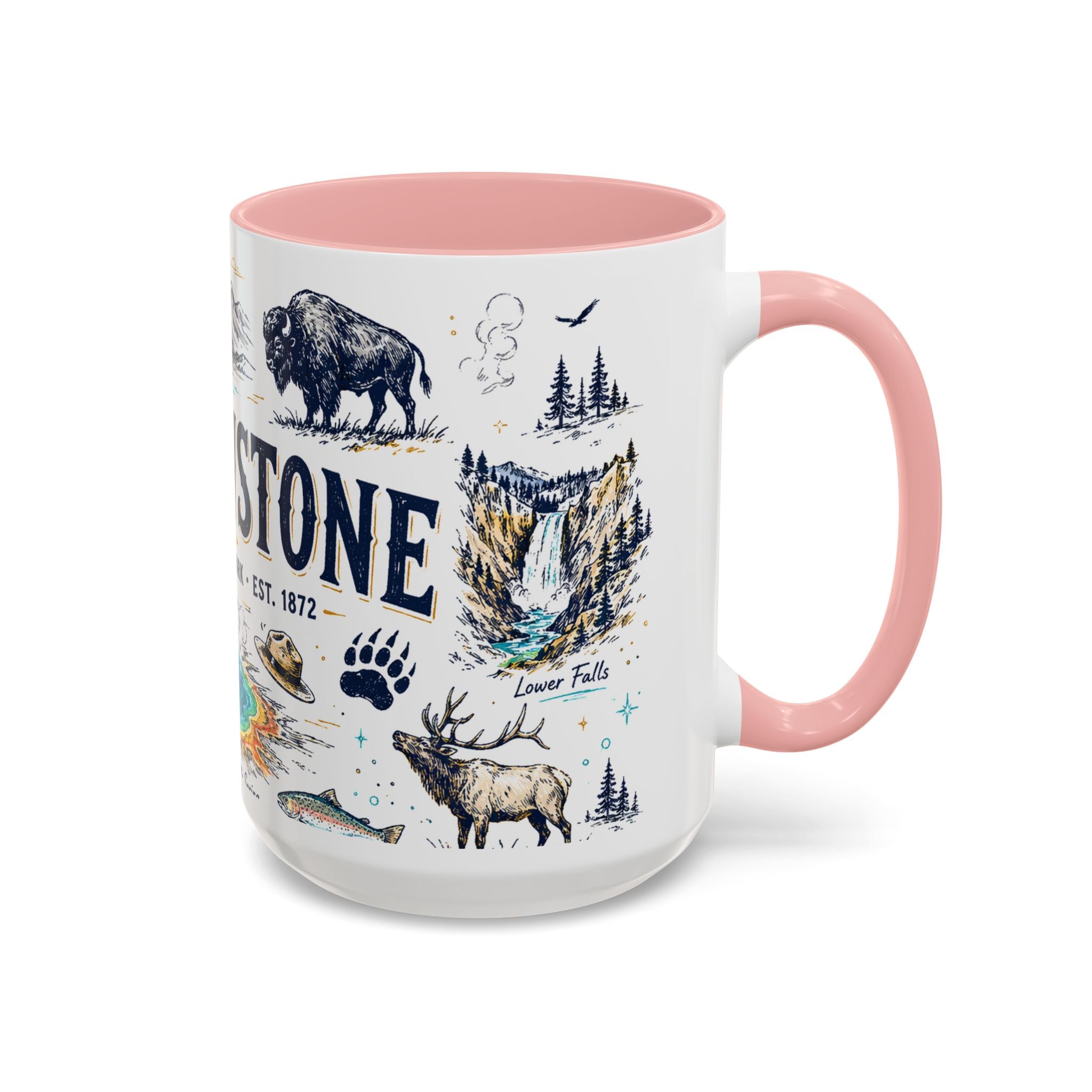 Yellowstone National Park Coffee Mug | Hiking Camping Nature Gift | Accent Color Ceramic 11oz 15oz