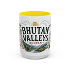 Bhutan Valleys Coffee Mug | Travel Destination Souvenir Gift | Accent Color Ceramic 11oz 15oz