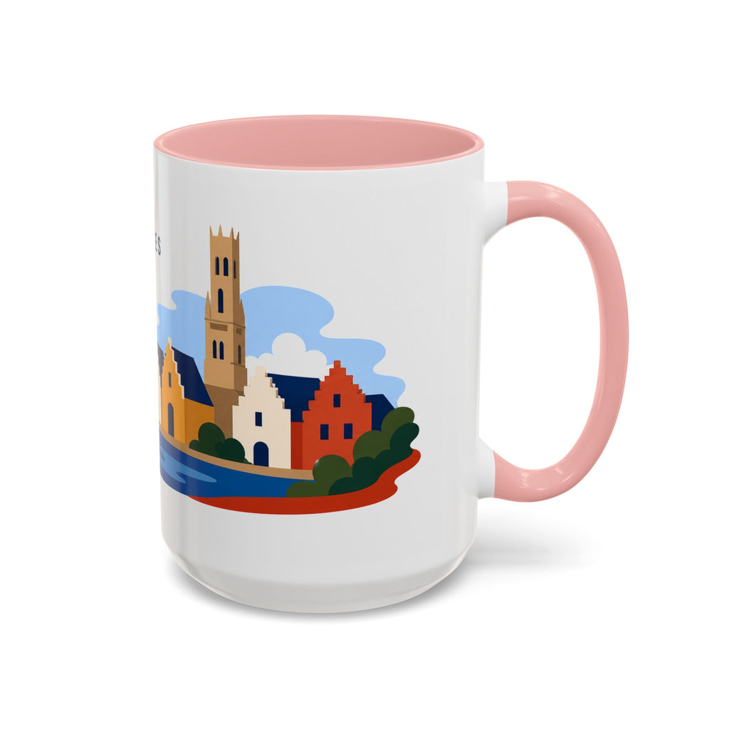 Bruges Coffee Mug | Travel Destination Souvenir Gift | Accent Color Ceramic 11oz 15oz
