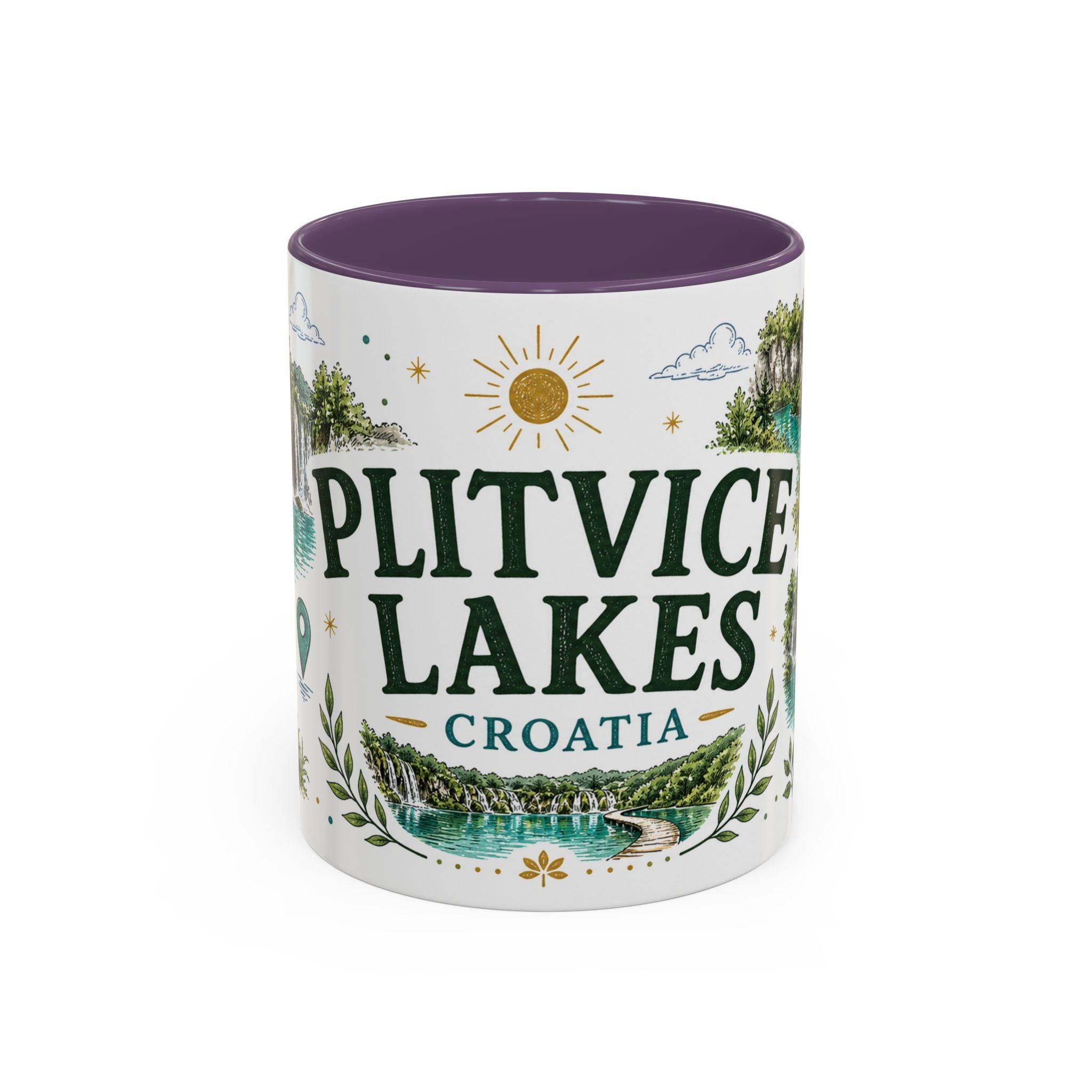 Plitvice Lakes Coffee Mug | Travel Destination Souvenir Gift | Accent Color Ceramic 11oz 15oz