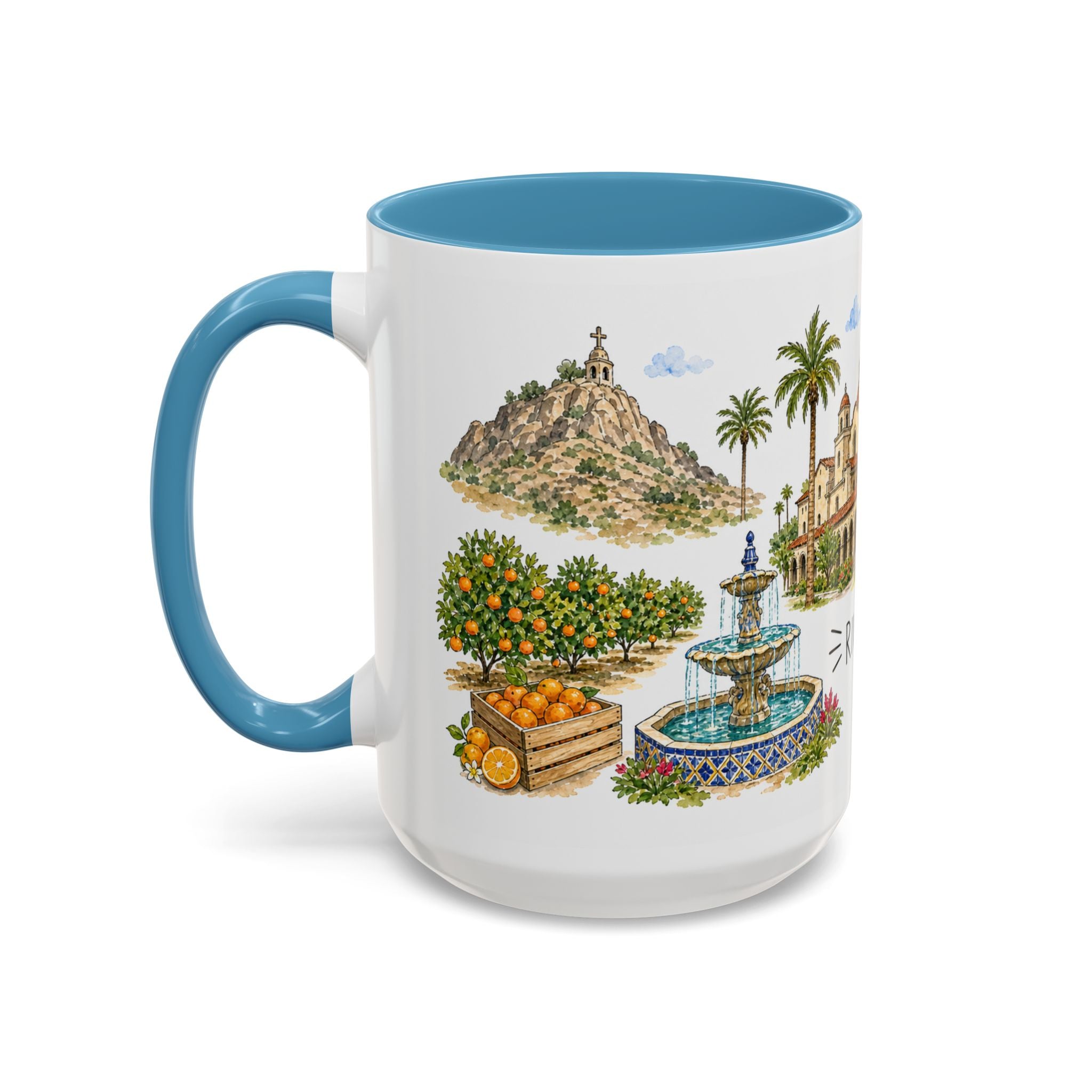 Riverside Illustrated Travel Mug | City Souvenir Accent Coffee Mug | 11oz 15oz Ceramic Cup