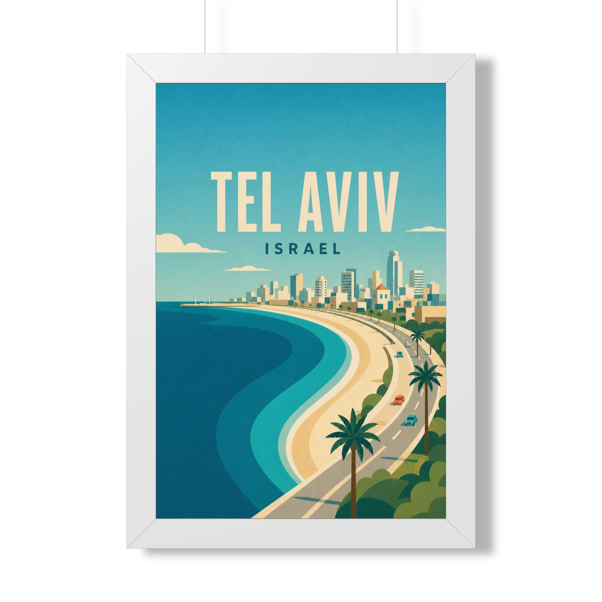 Tel Aviv Israel Framed Poster | Vintage Travel Wall Art | Black Walnut White Frame | 16x24 20x30