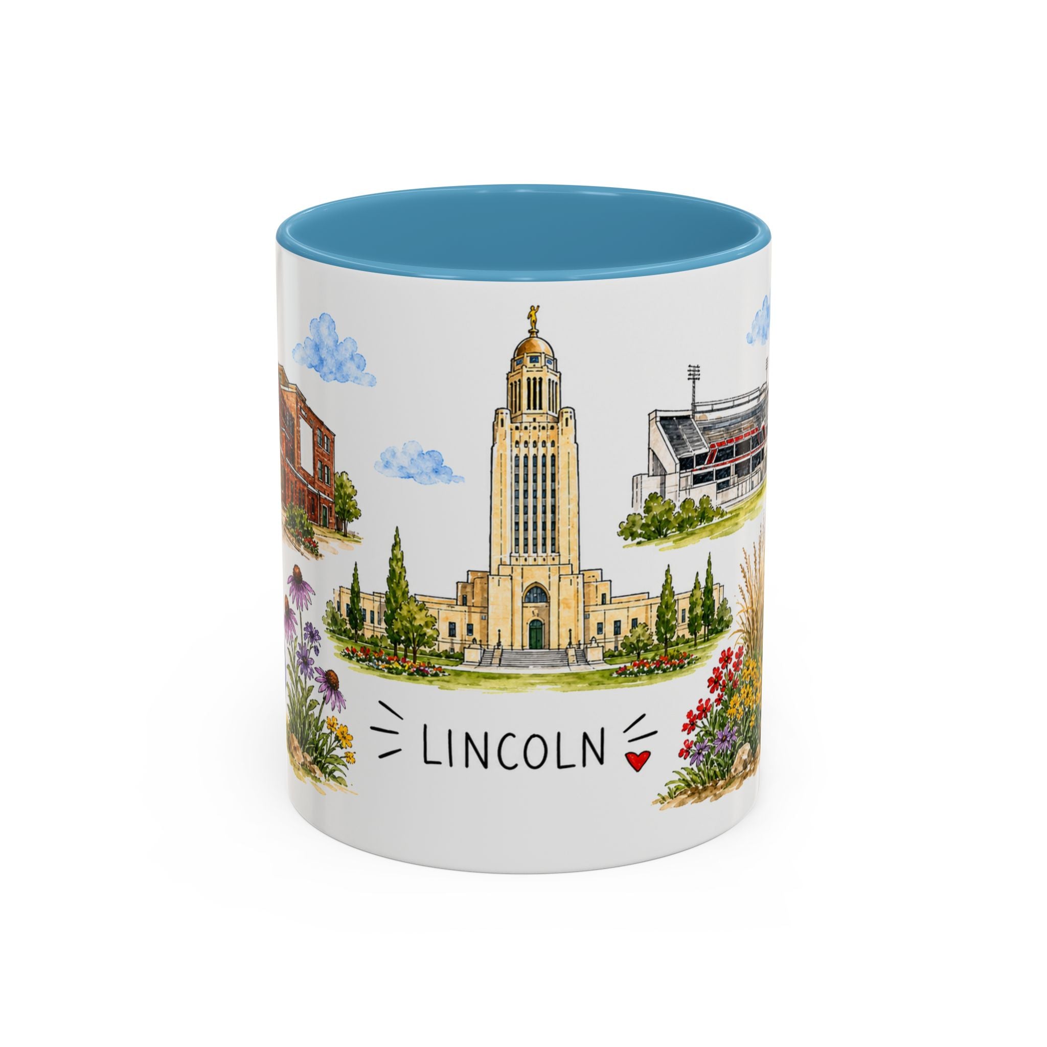 Lincoln Illustrated Travel Mug | City Souvenir Accent Coffee Mug | 11oz 15oz Ceramic Cup