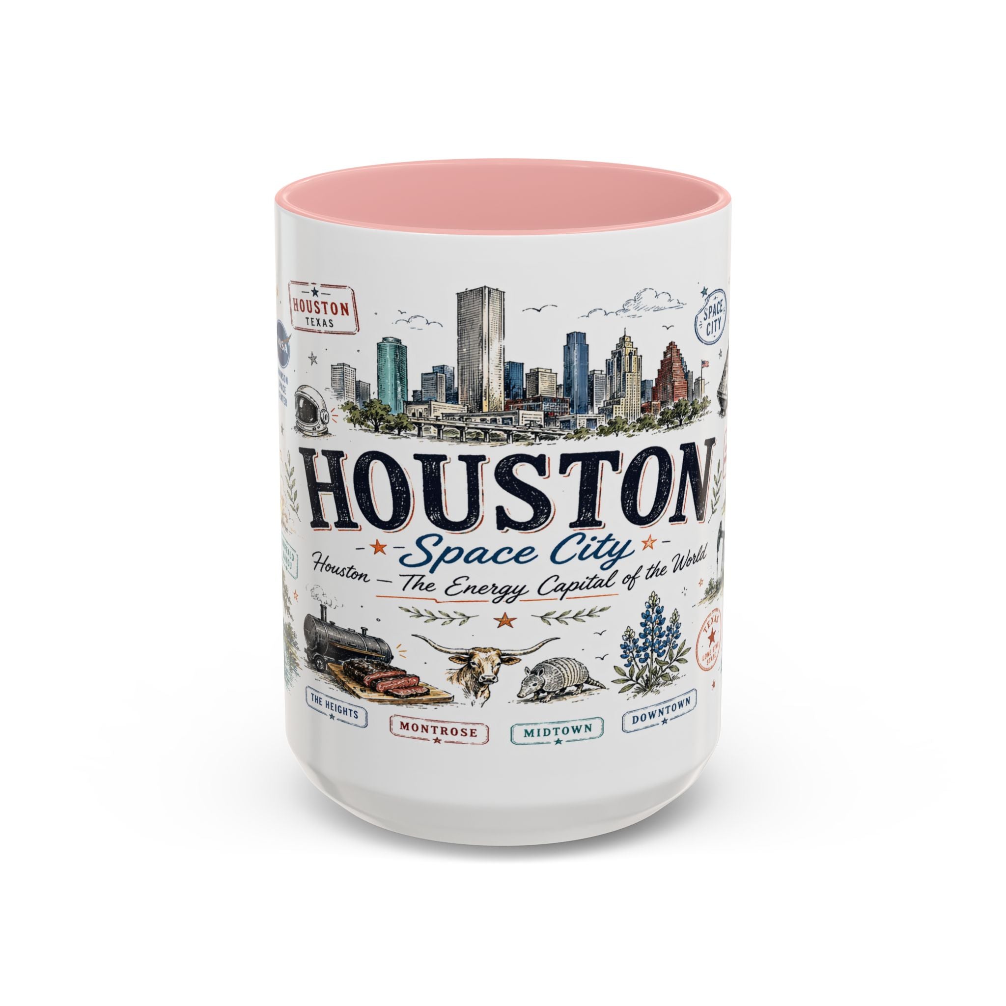 Houston Coffee Mug | Texas Souvenir City Gift | Accent Color Ceramic 11oz 15oz