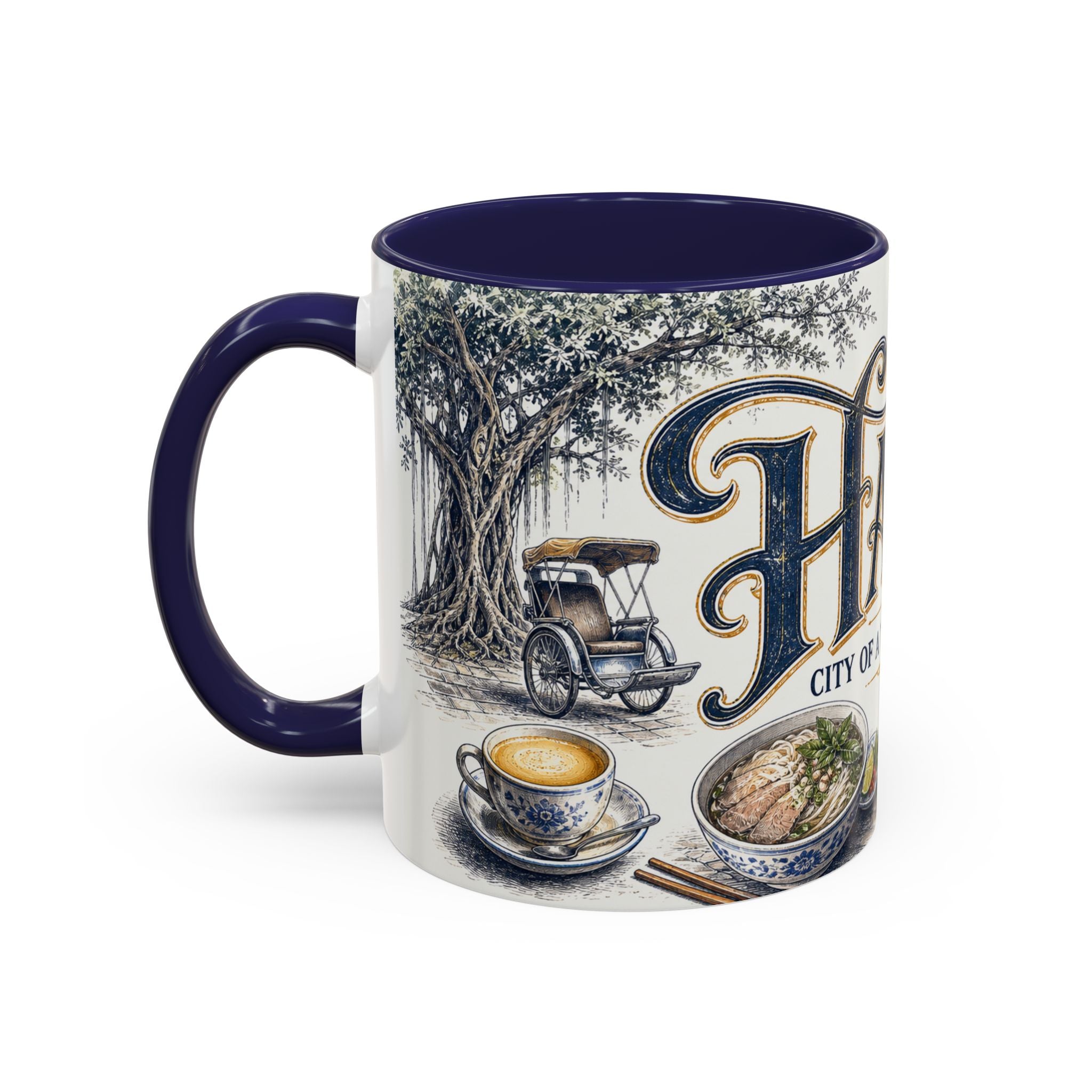 Hanoi Coffee Mug | Vietnam Travel Souvenir | Vintage Illustrated City Gift | 11 oz 15 oz Accent Mug
