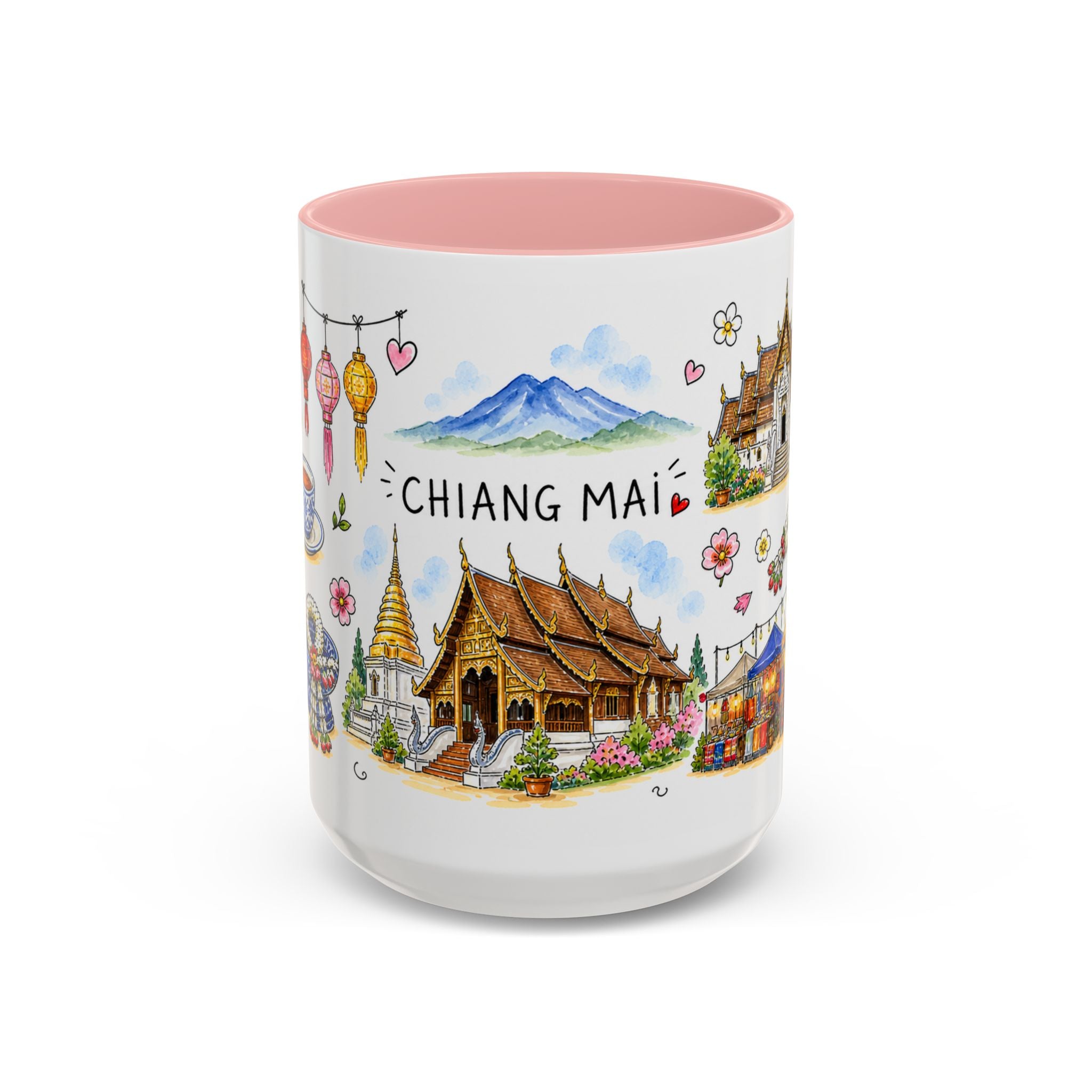 Chiang Mai Illustrated Travel Mug | City Souvenir Accent Coffee Mug | 11oz 15oz Ceramic Cup