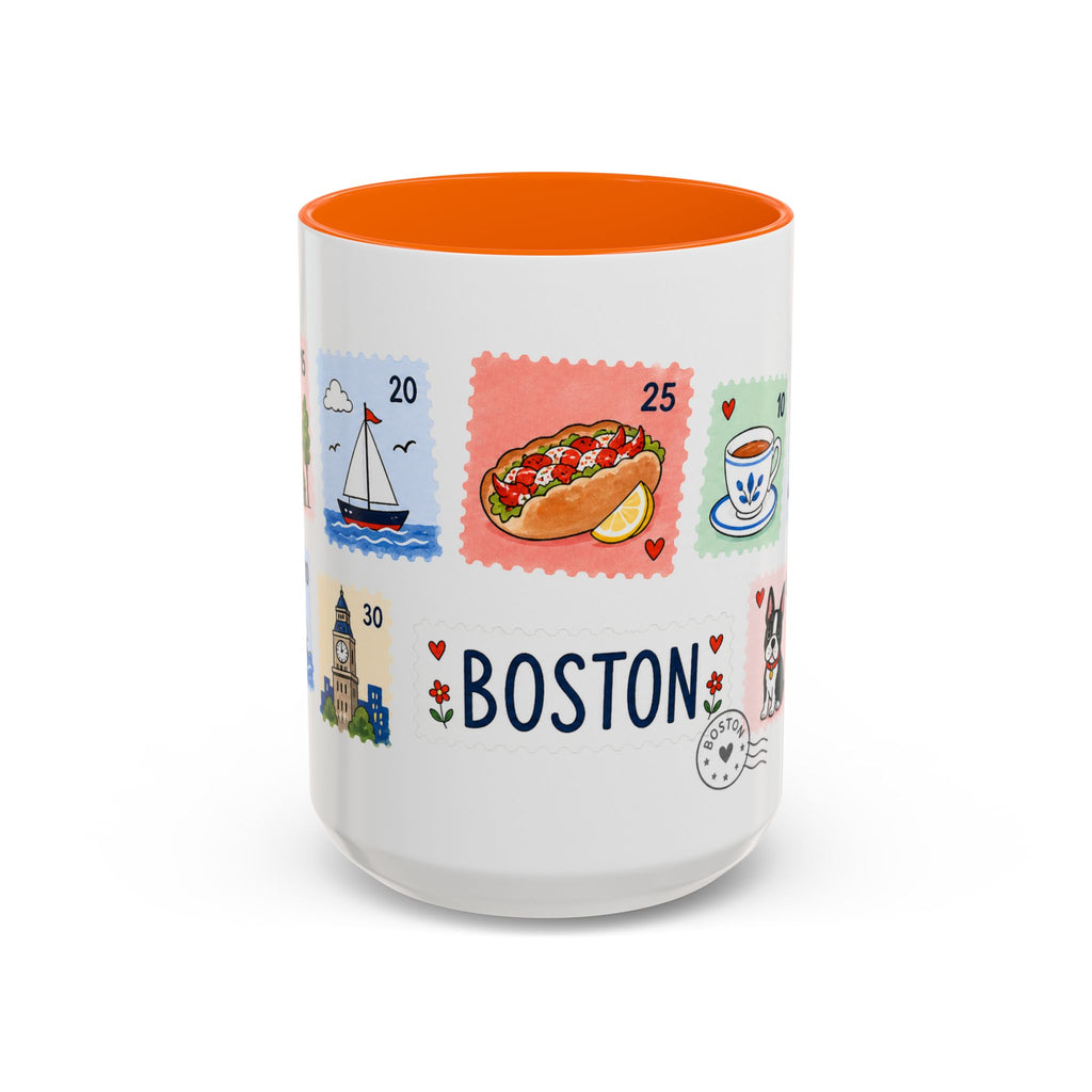 Boston Coffee Mug | Postage Stamp Collage Mug | Travel Souvenir Accent Cup 11oz 15oz