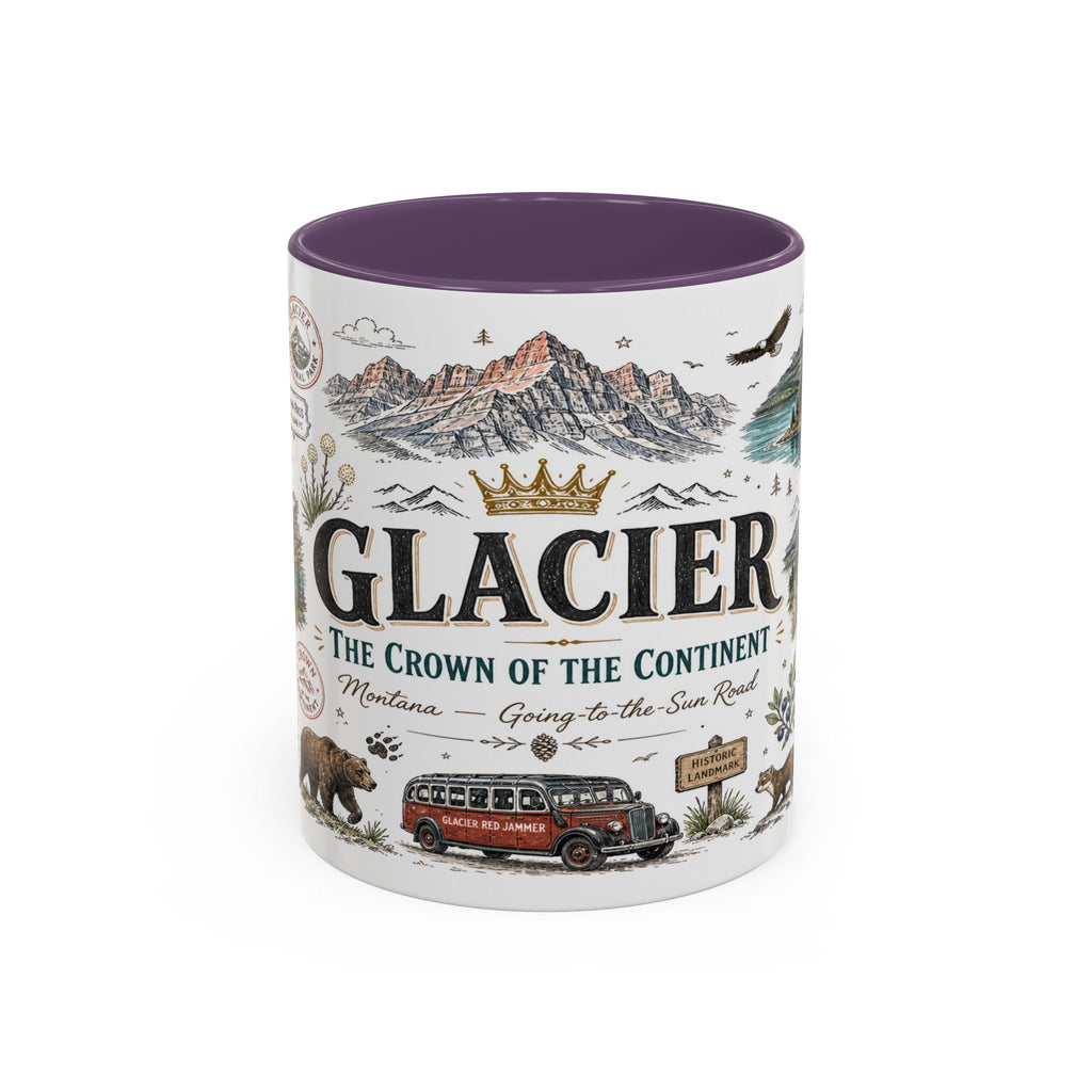Glacier Coffee Mug | National Park Hiking Montana Gift | Accent Color Ceramic 11oz 15oz