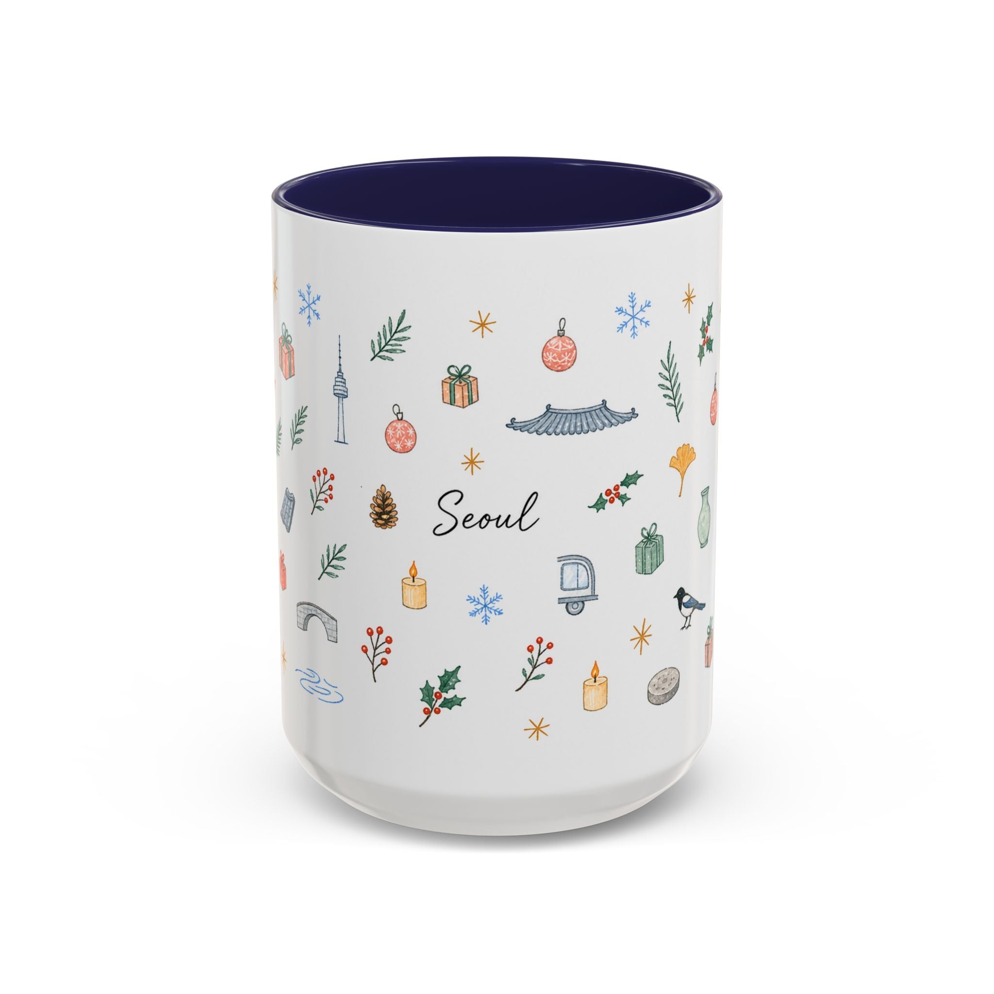 Seoul Christmas Mug | Watercolor Travel Souvenir | Holiday Gift | Accent Ceramic Coffee Cup 11oz 15oz