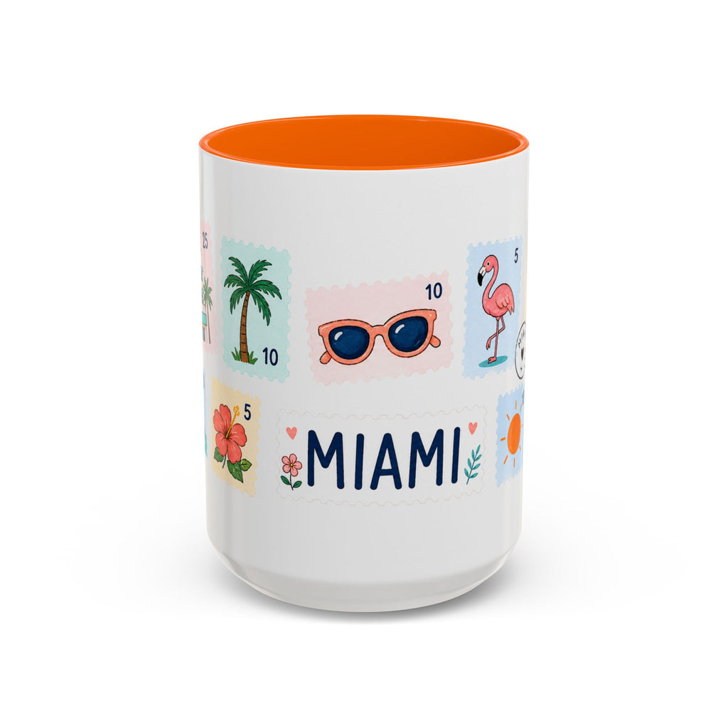 Miami Coffee Mug | Postage Stamp Collage Mug | Travel Souvenir Accent Cup 11oz 15oz