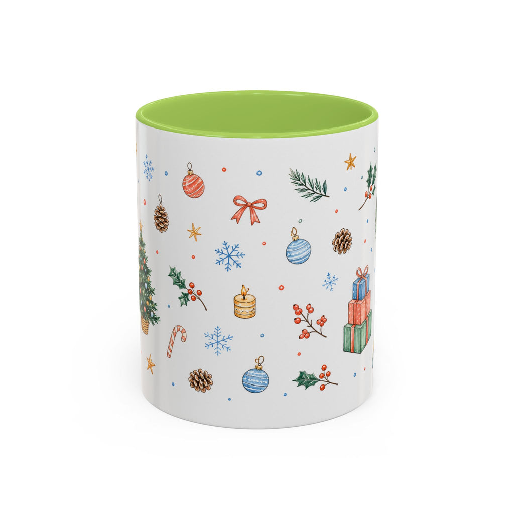 Christmas Mug | Watercolor Tree Gifts Wreath Holiday Cup | Accent Coffee Mug 11oz 15oz