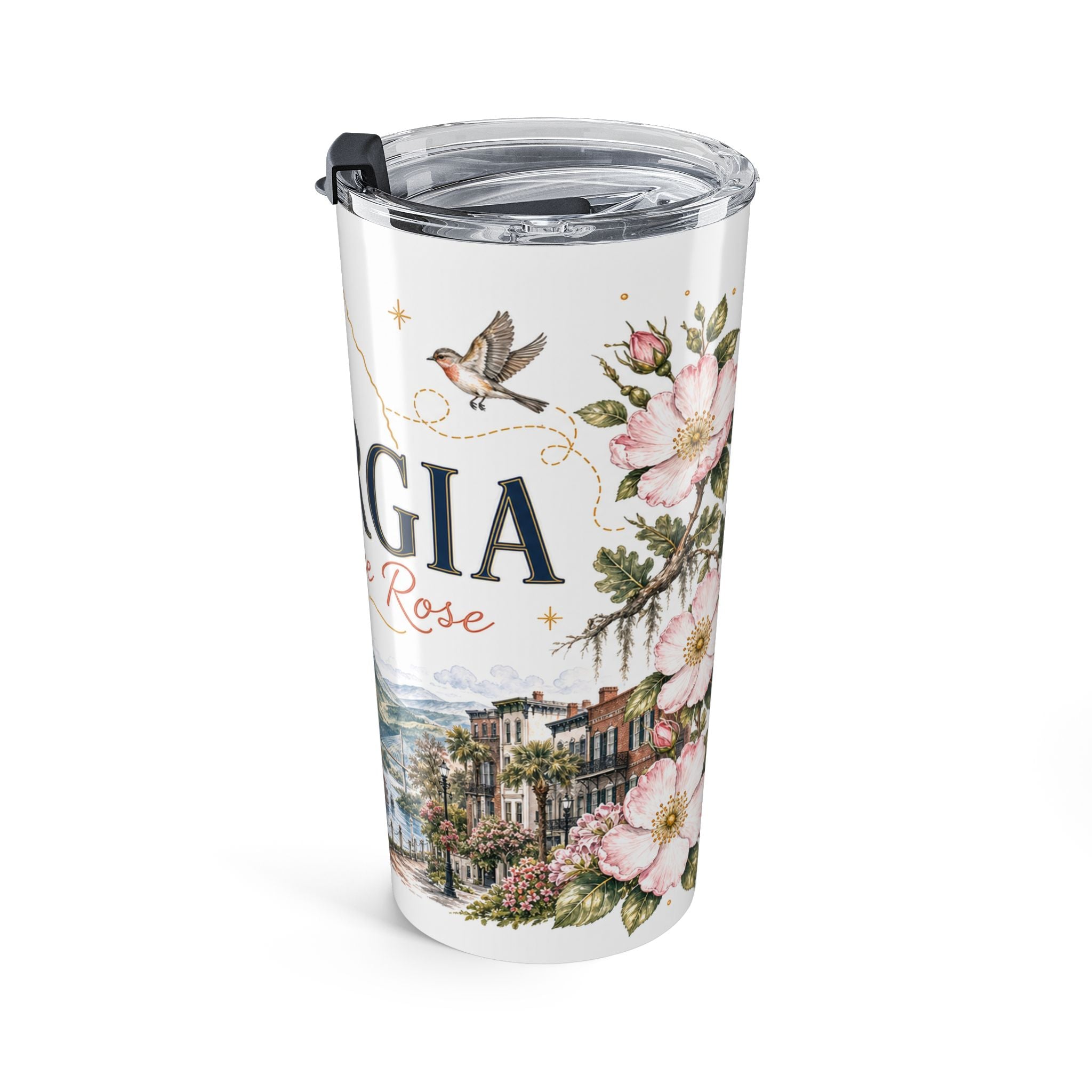 Georgia State Flower 20oz Tumbler | Cherokee Rose Botanical State Flower Gift | Insulated Stainless Steel Travel Cup