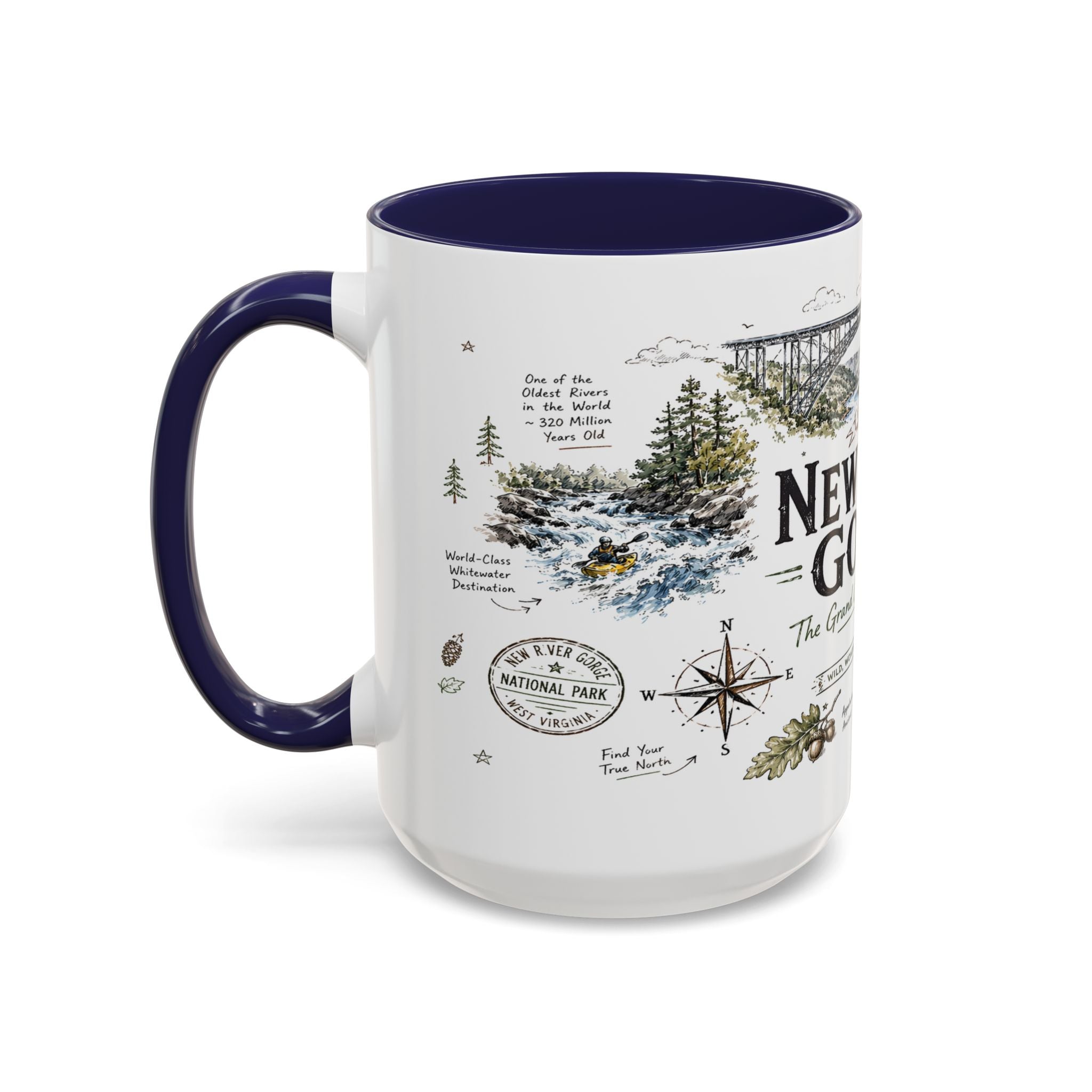 New River Gorge National Park Coffee Mug | West Virginia River Canyon Climbing Gift | Accent Color Ceramic 11oz 15oz