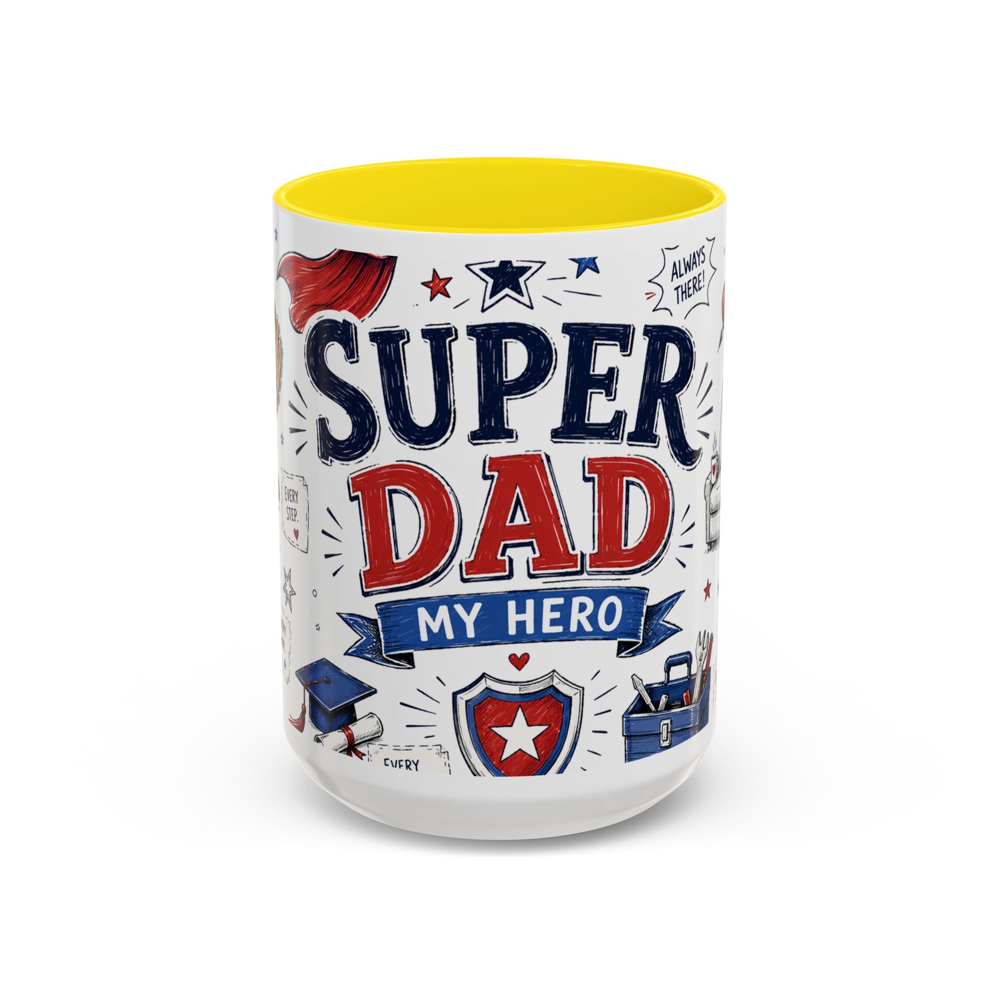Super Dad My Hero Coffee Mug | Father's Day Gift for Dad | Accent Color Ceramic 11oz 15oz
