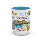 Honolulu Illustrated Travel Mug | City Souvenir Accent Coffee Mug | 11oz 15oz Ceramic Cup