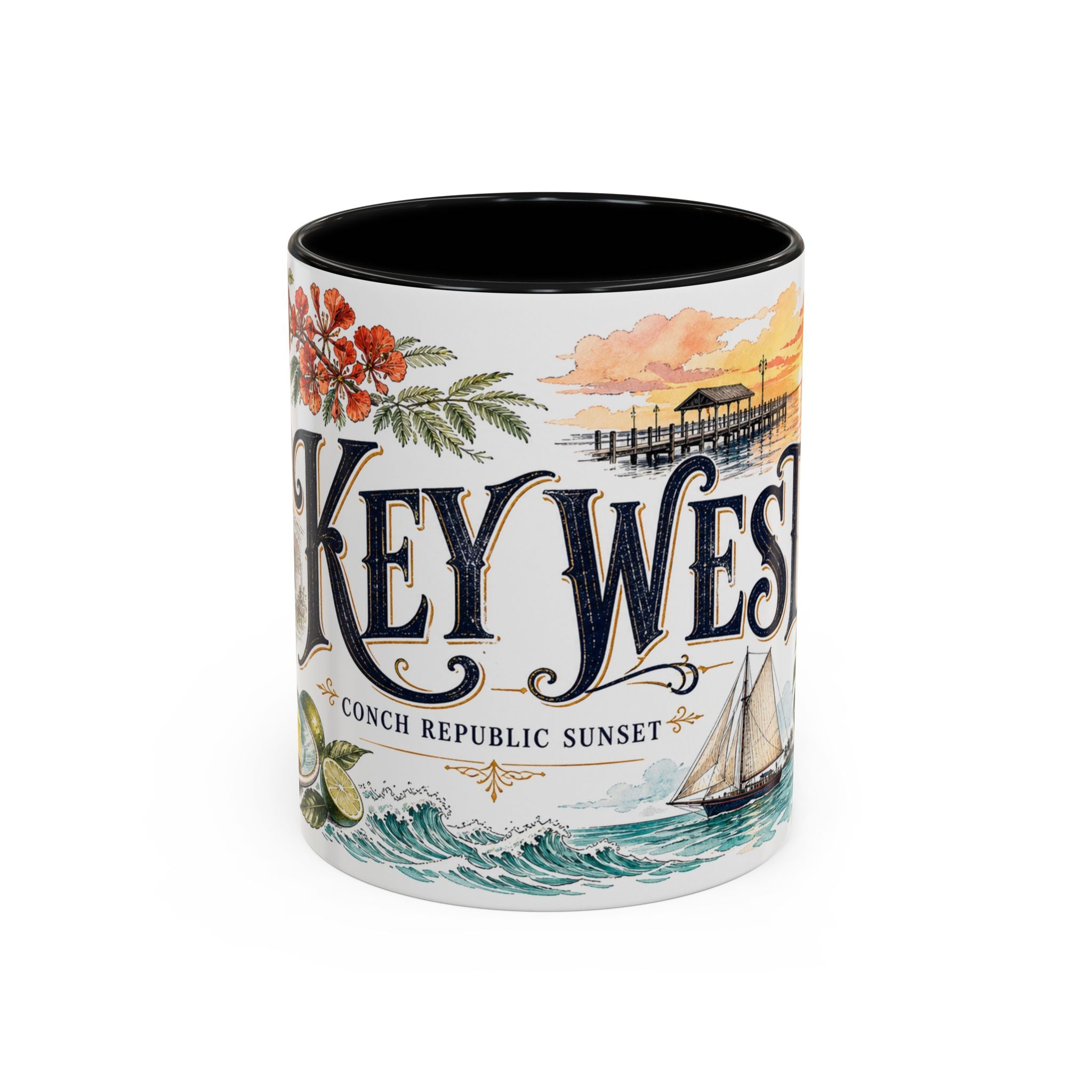 Key West Coffee Mug | United States Travel Souvenir | Vintage Illustrated City Gift | 11 oz 15 oz Accent Mug