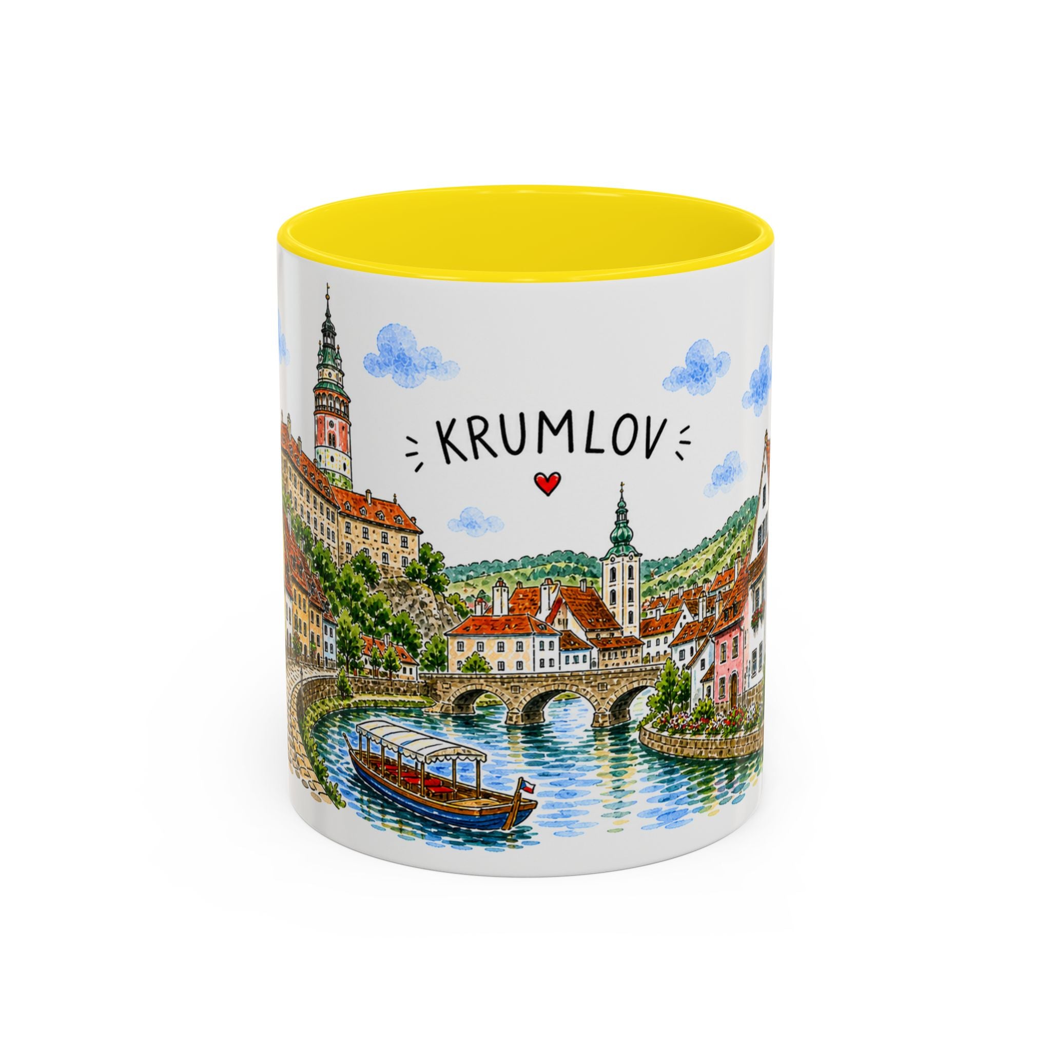 Cesky Krumlov Illustrated Travel Mug | Czechia Souvenir Accent Coffee Mug | 11oz 15oz Ceramic Cup