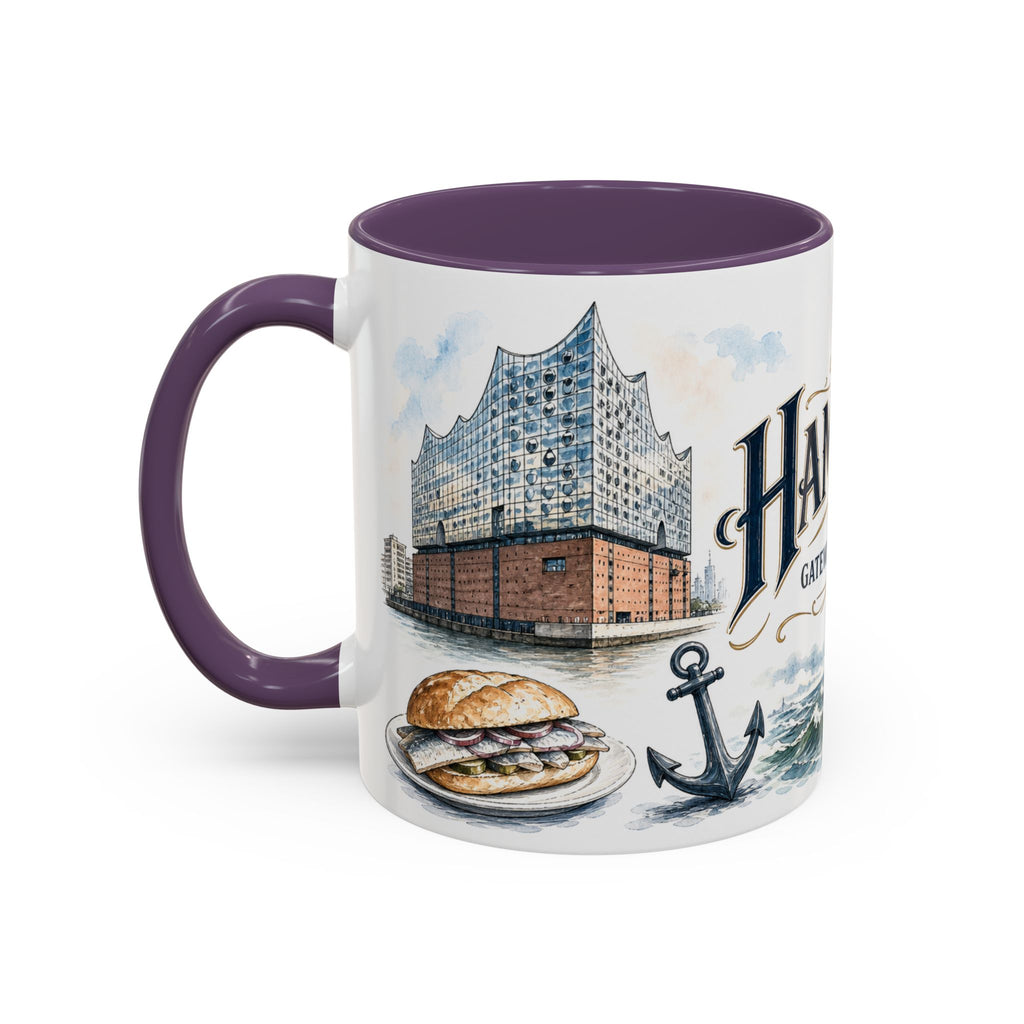 Hamburg Coffee Mug | Germany Travel Souvenir | Vintage Illustrated City Gift | 11 oz 15 oz Accent Mug