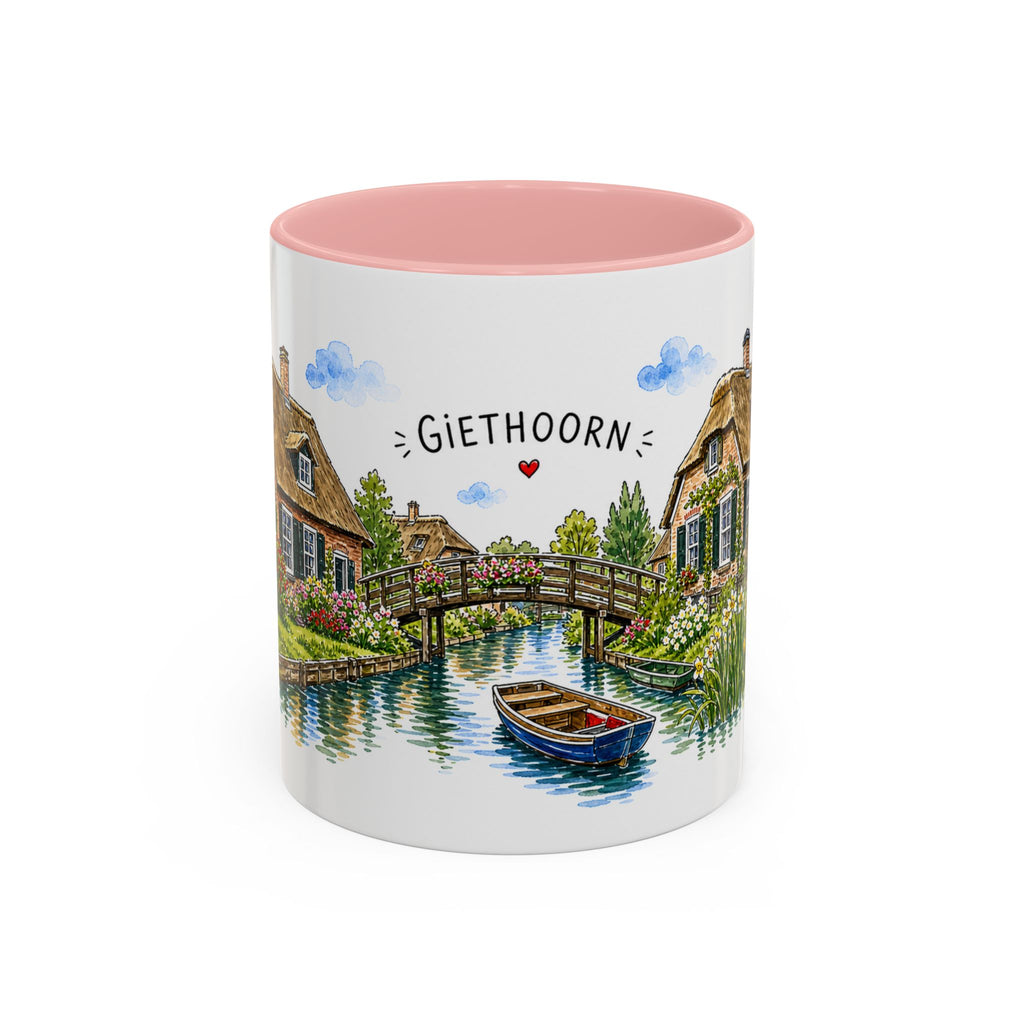 Giethoorn Illustrated Travel Mug | Netherlands Souvenir Accent Coffee Mug | 11oz 15oz Ceramic Cup