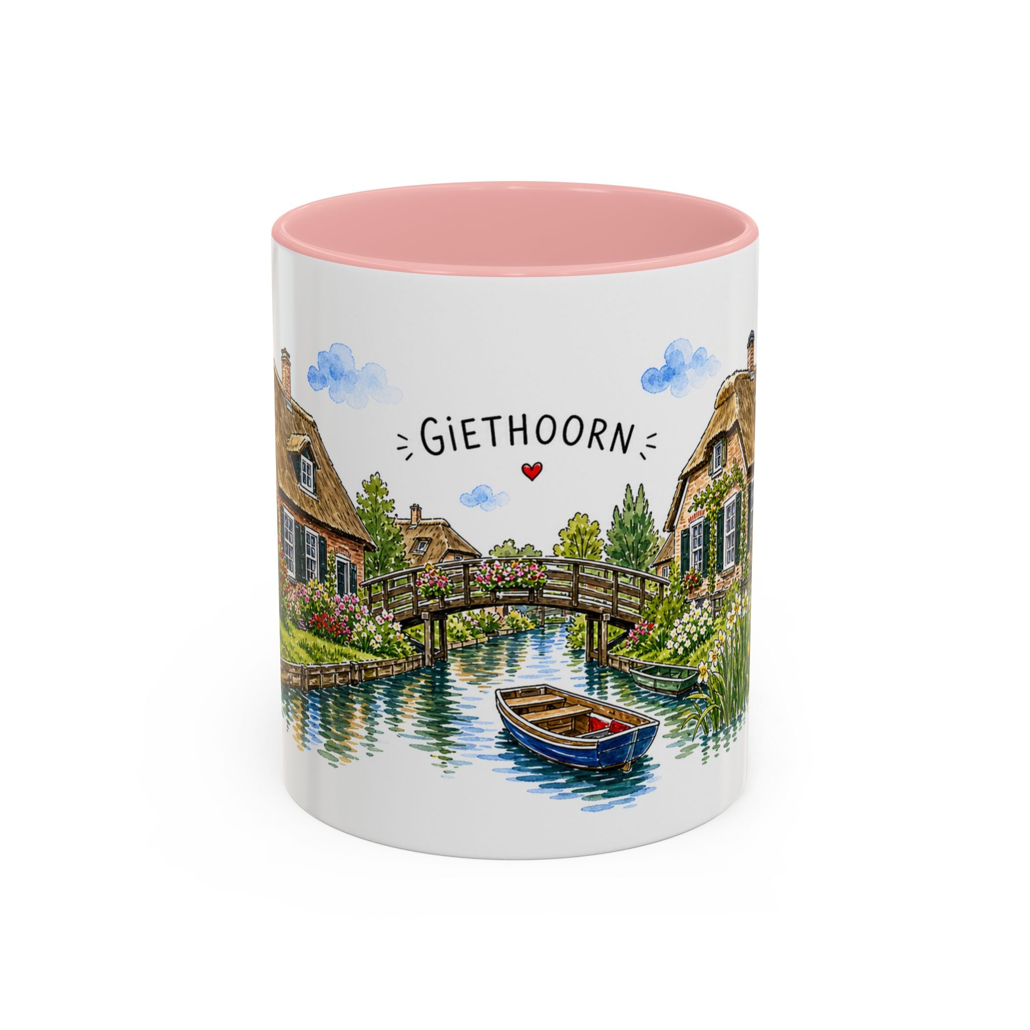 Giethoorn Illustrated Travel Mug | Netherlands Souvenir Accent Coffee Mug | 11oz 15oz Ceramic Cup