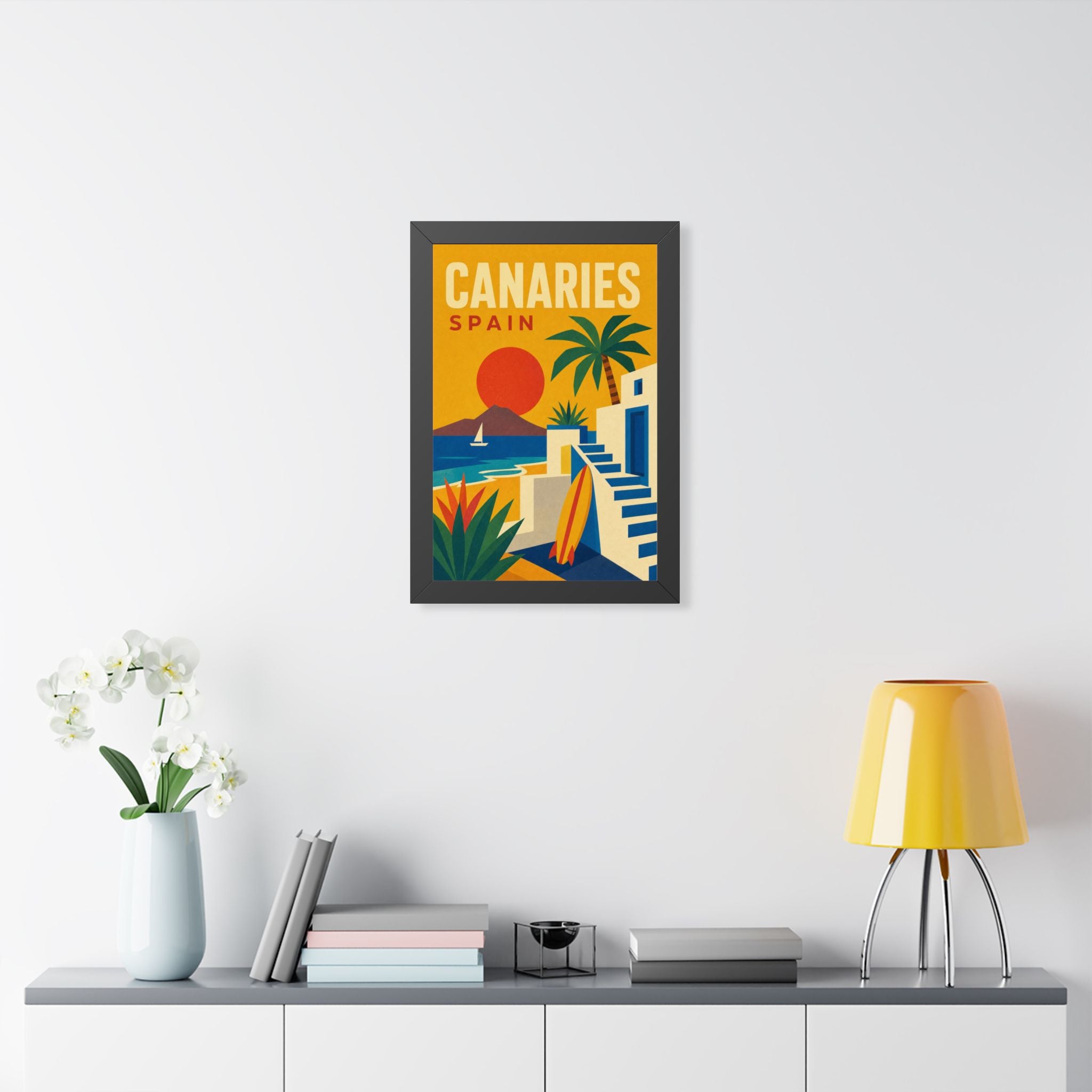 Canary Islands Spain Framed Poster | Vintage Travel Wall Art | Black Walnut White Frame | 16x24 20x30